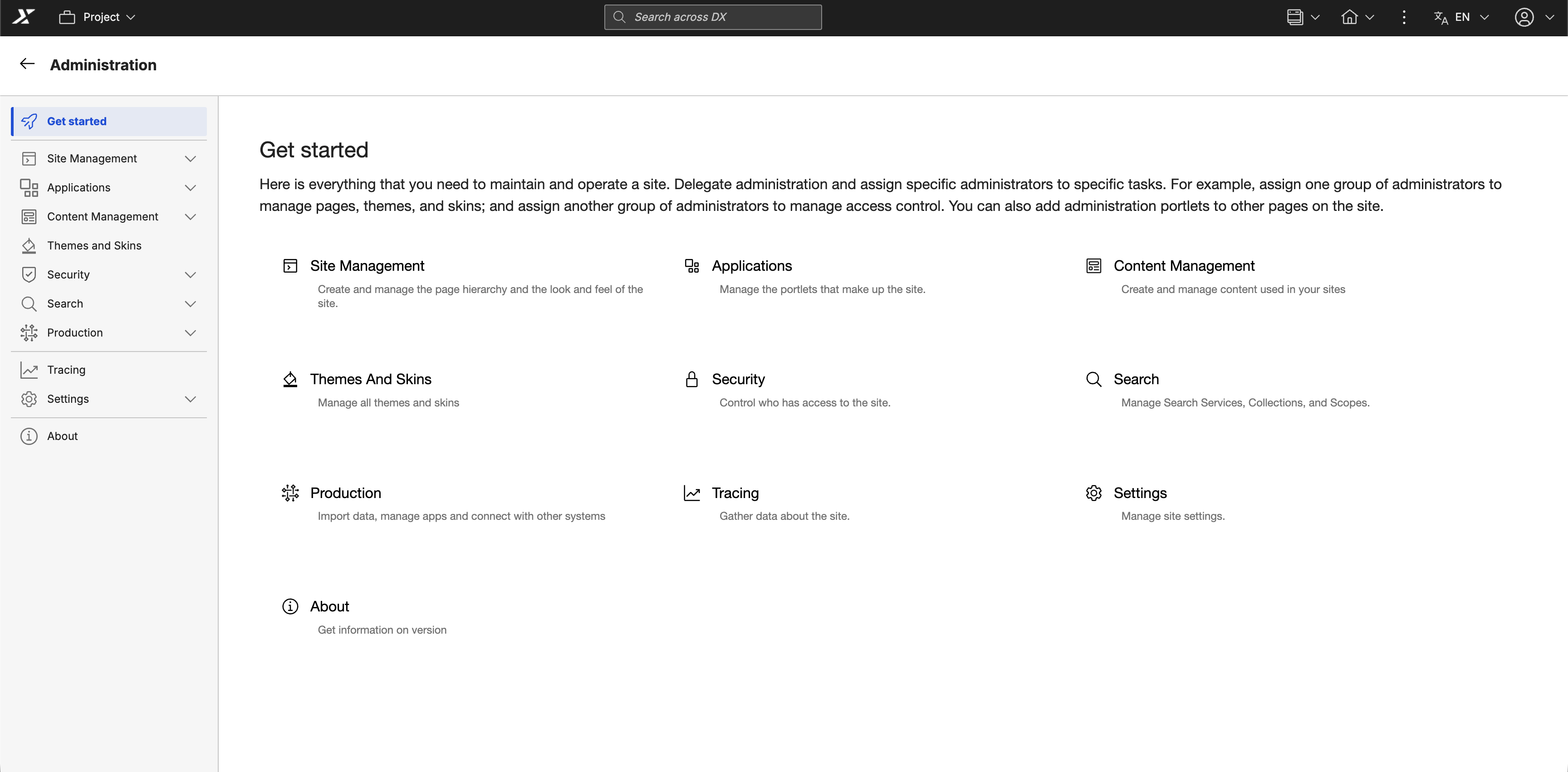 Screen capture of the updated Administration section