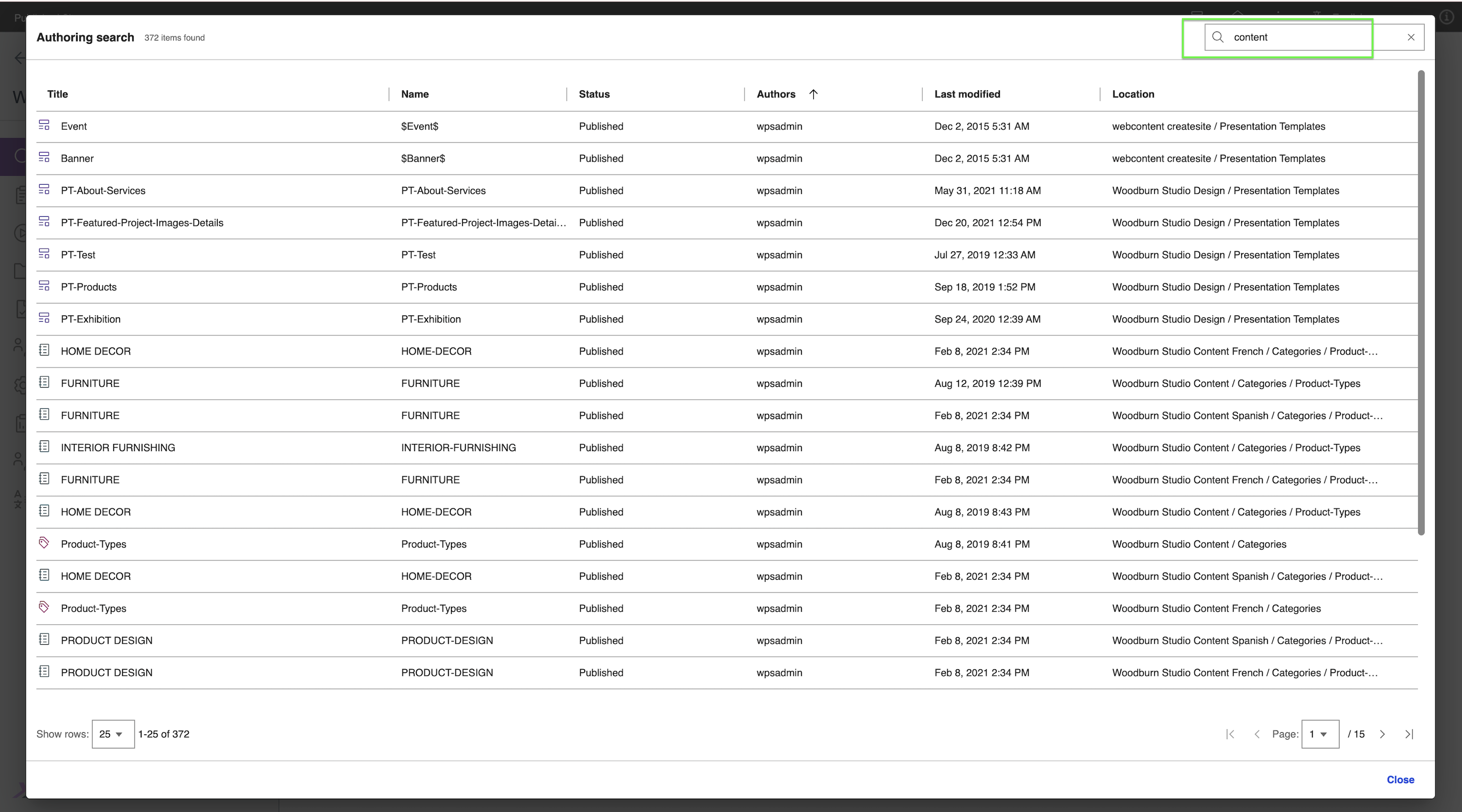 Input your search terms in the Search field and press Enter