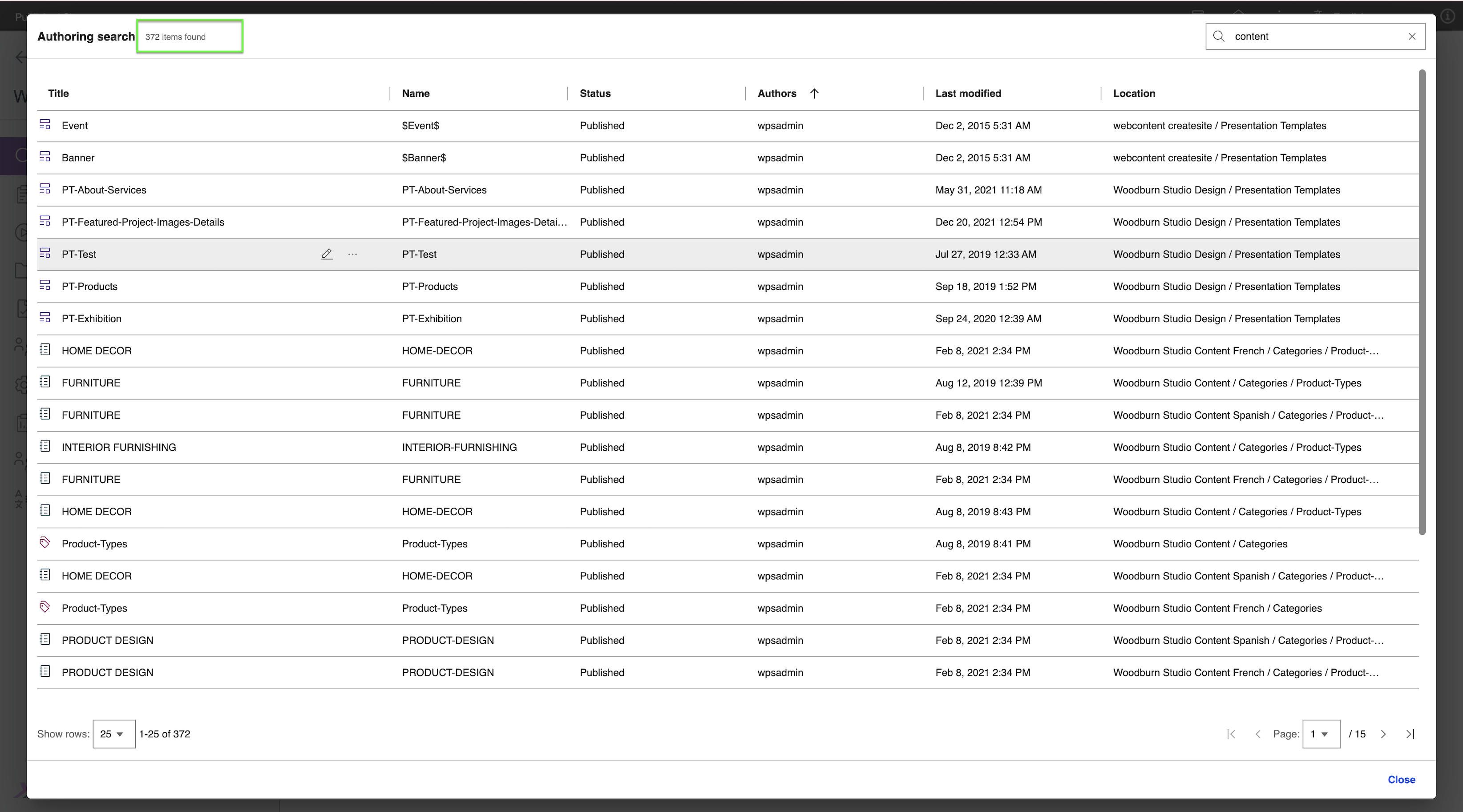 View the search results and note the count of results found