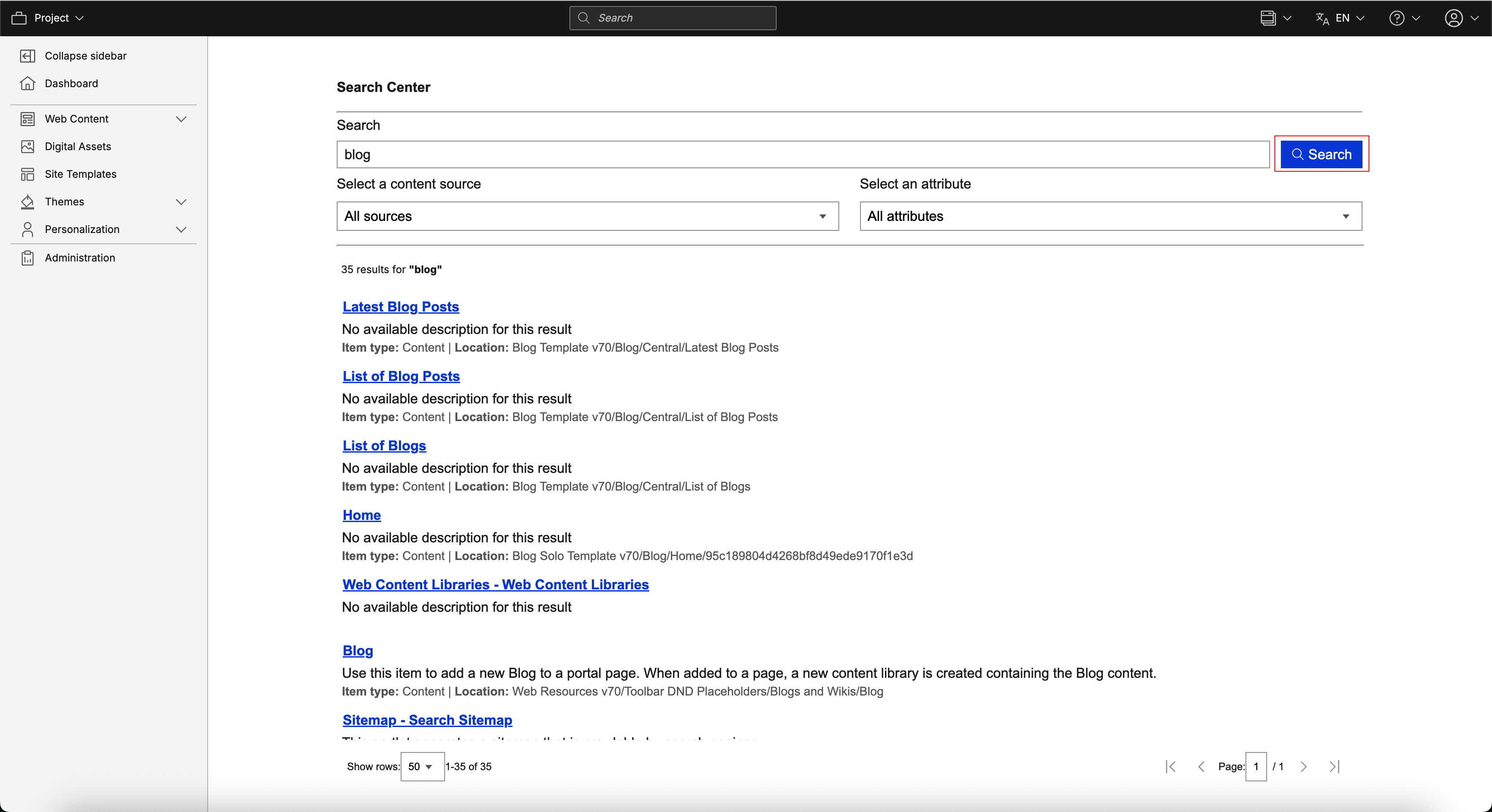 View the search results and note the count of results found