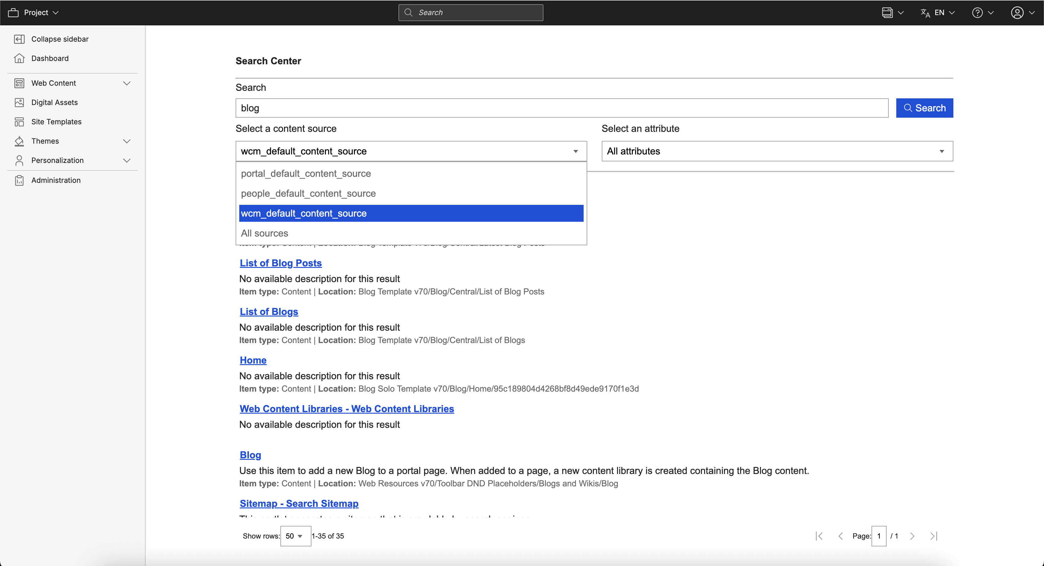 Click on Select a content source and choose one option