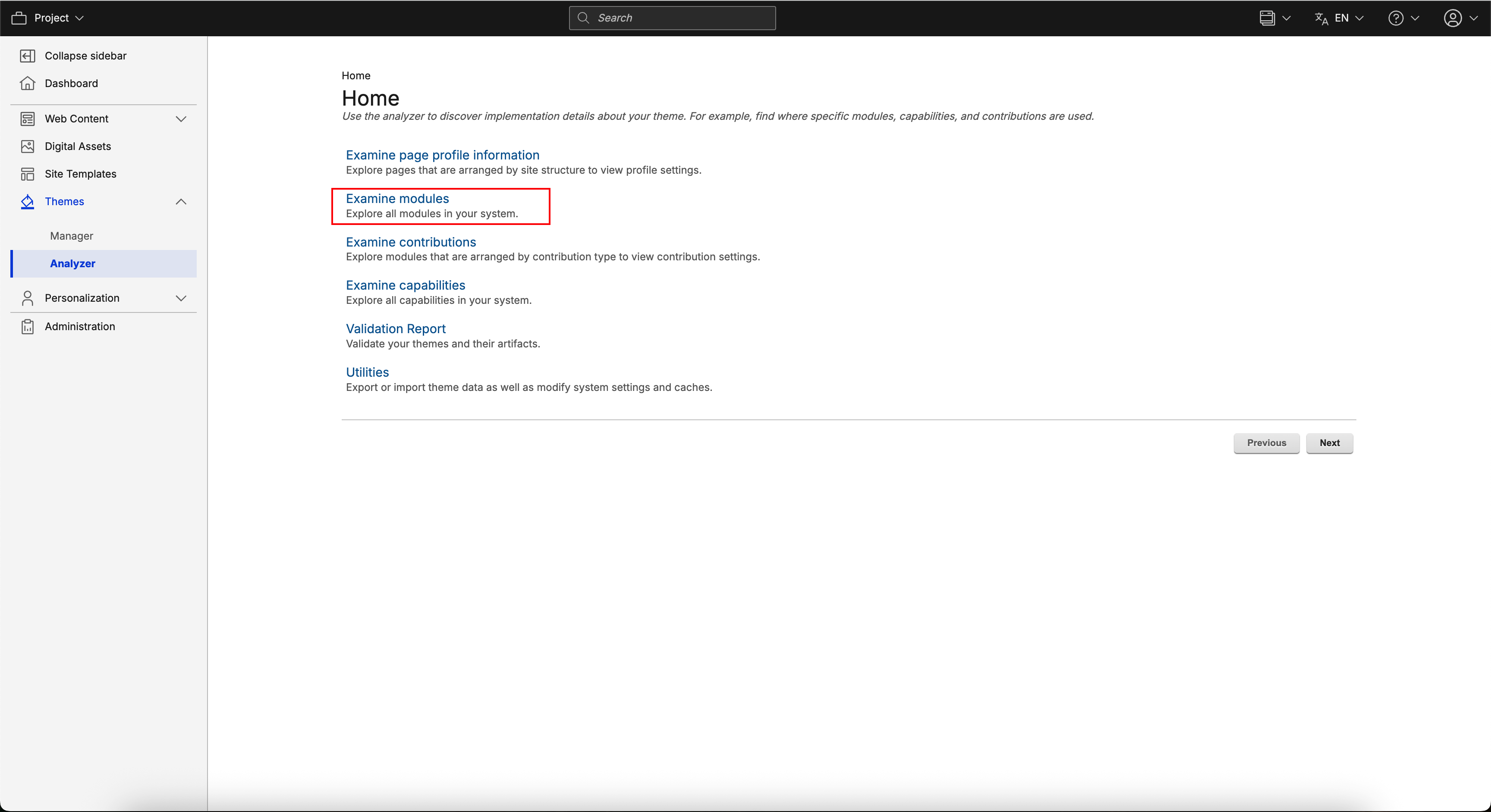 Go to Theme Analyzer view and click Examine modules