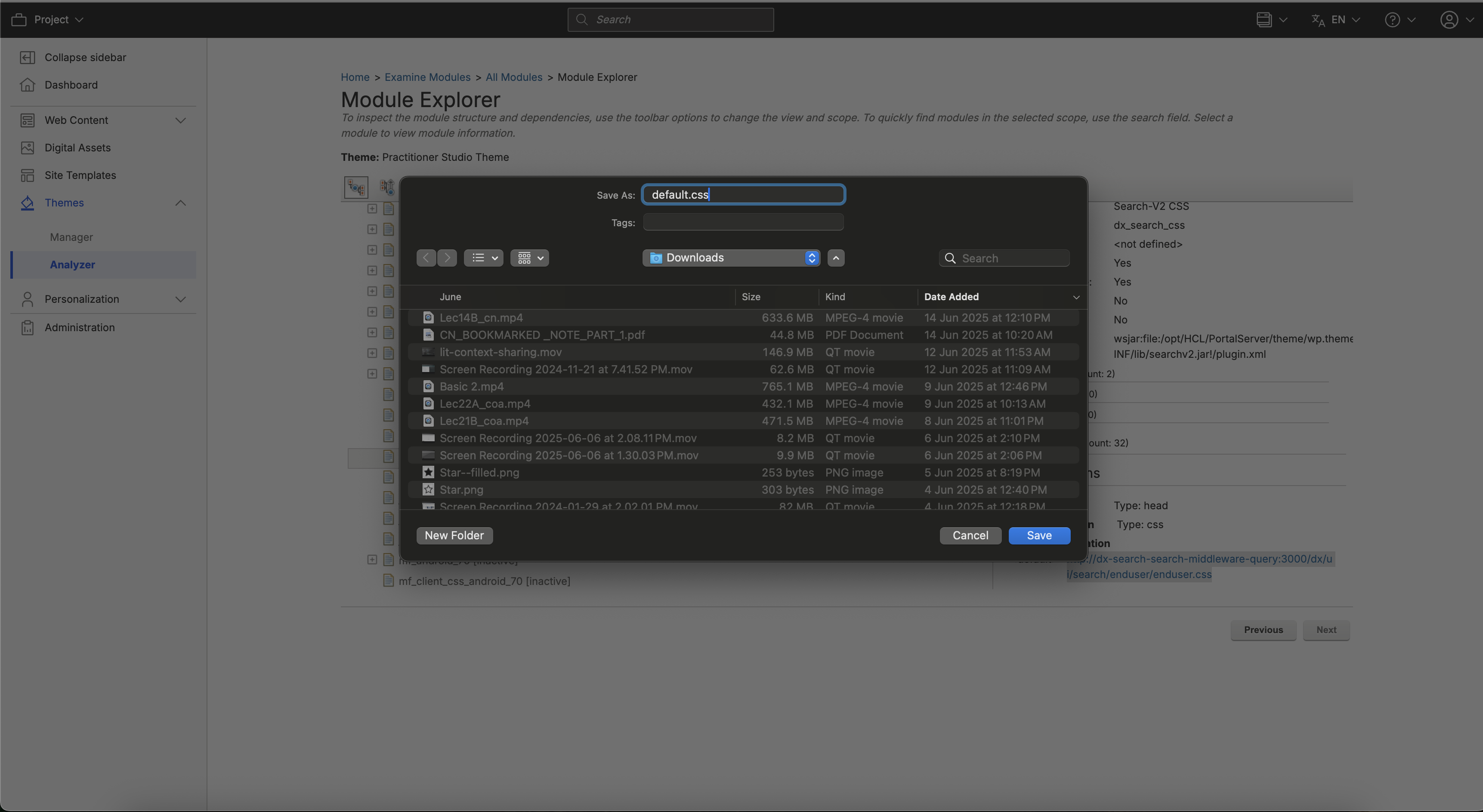 Right click on the Location URL to download it. Save as default.css for now
