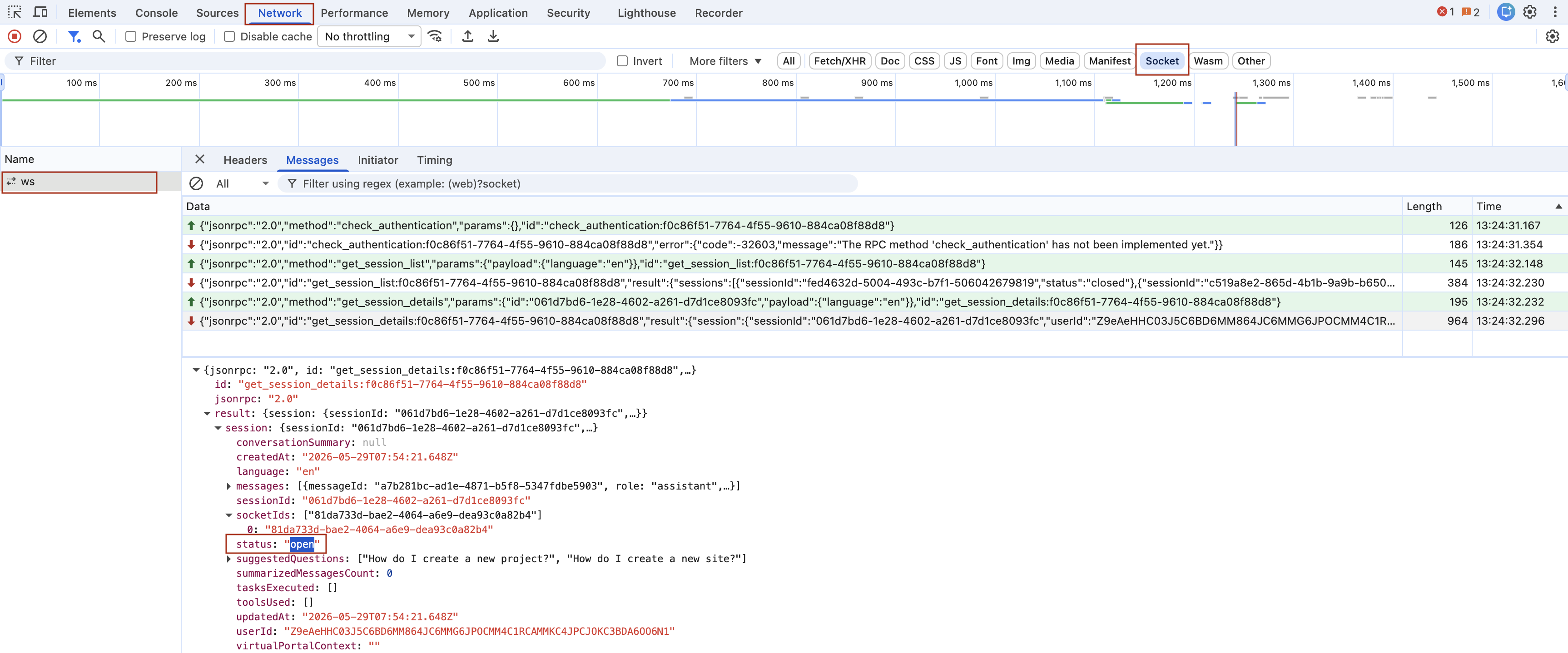 HCL Doc IQ WebSocket connection established