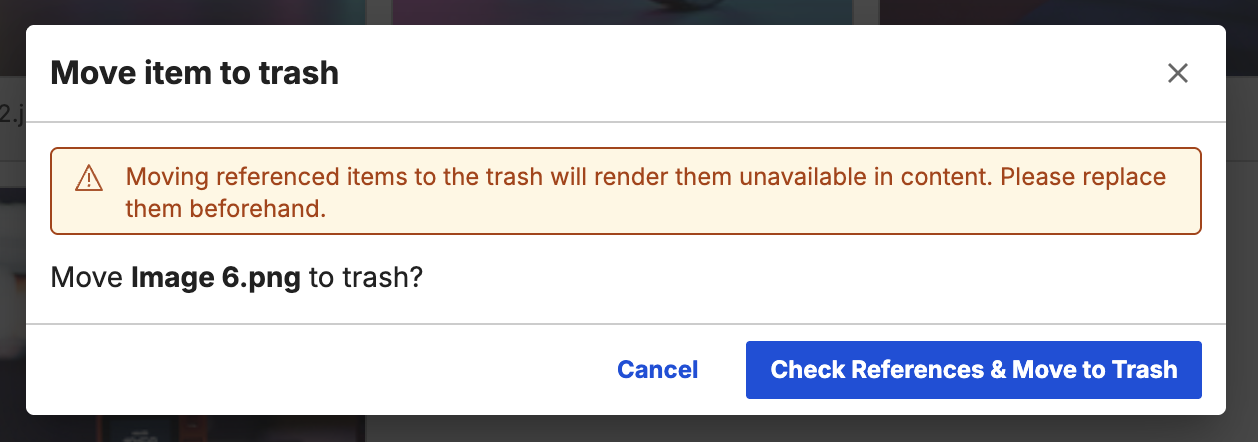 Check references and move media asset to trash
