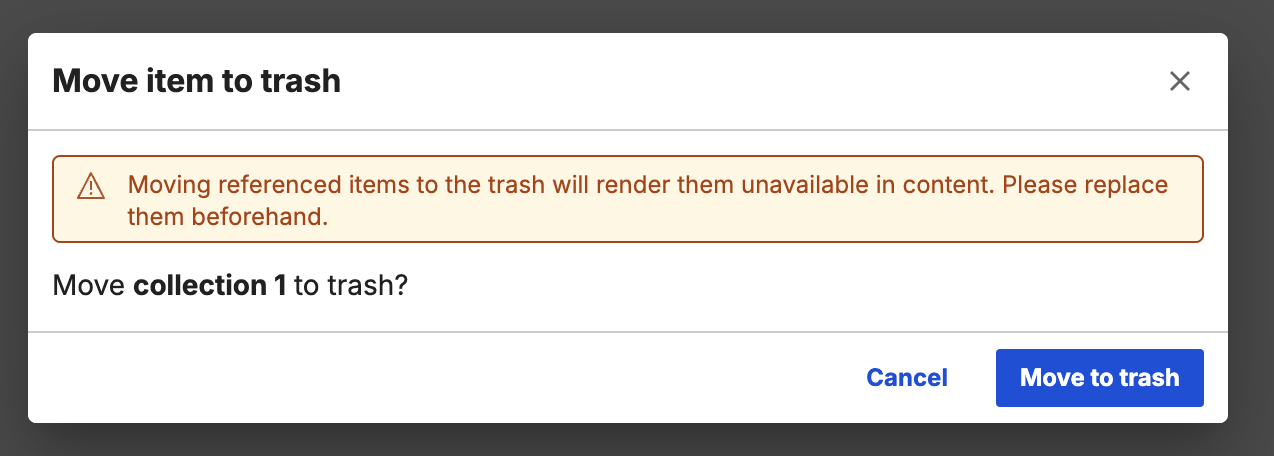 Confirm collection move to trash