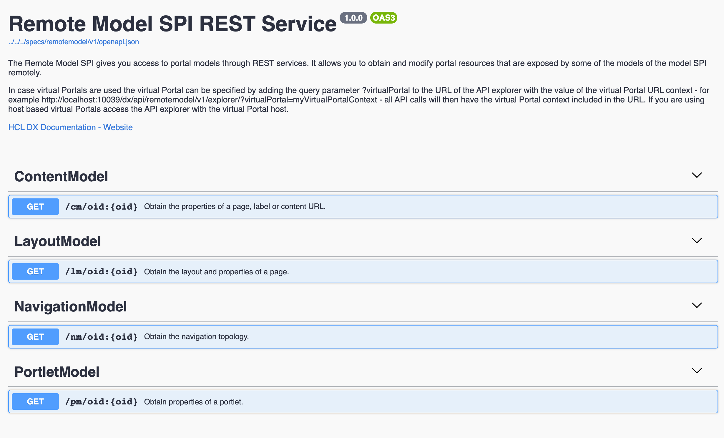 Digital Experience Remote Model REST API explorer DX Portal Remote Model REST API Explorer