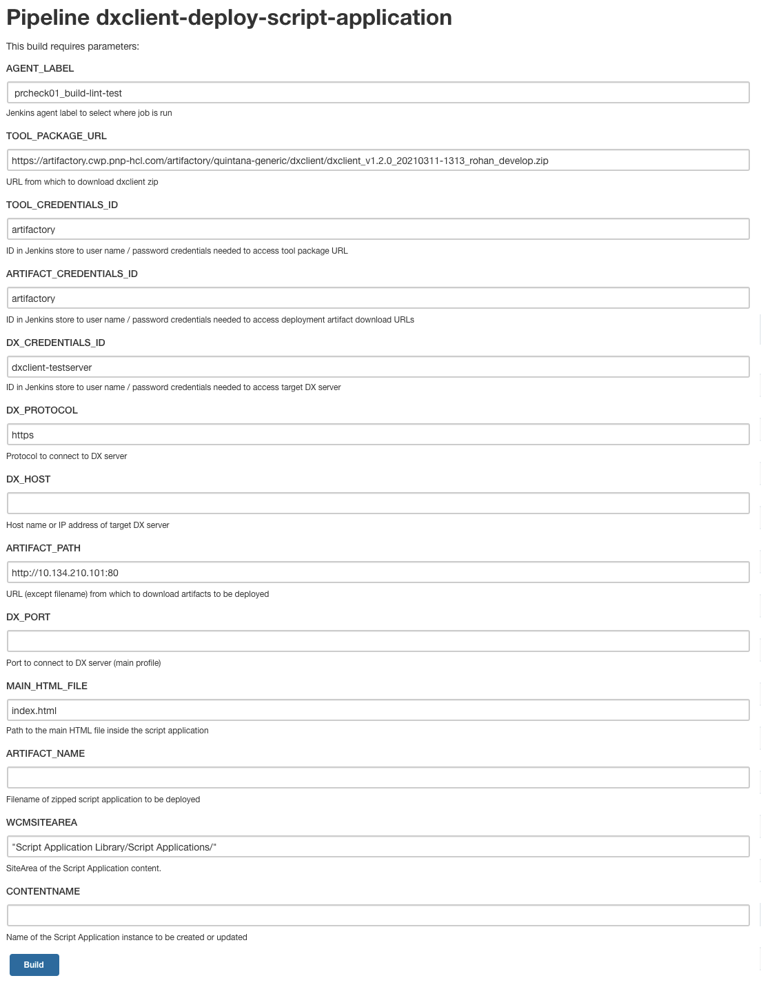 Pipeline DXClient deploy script application sample