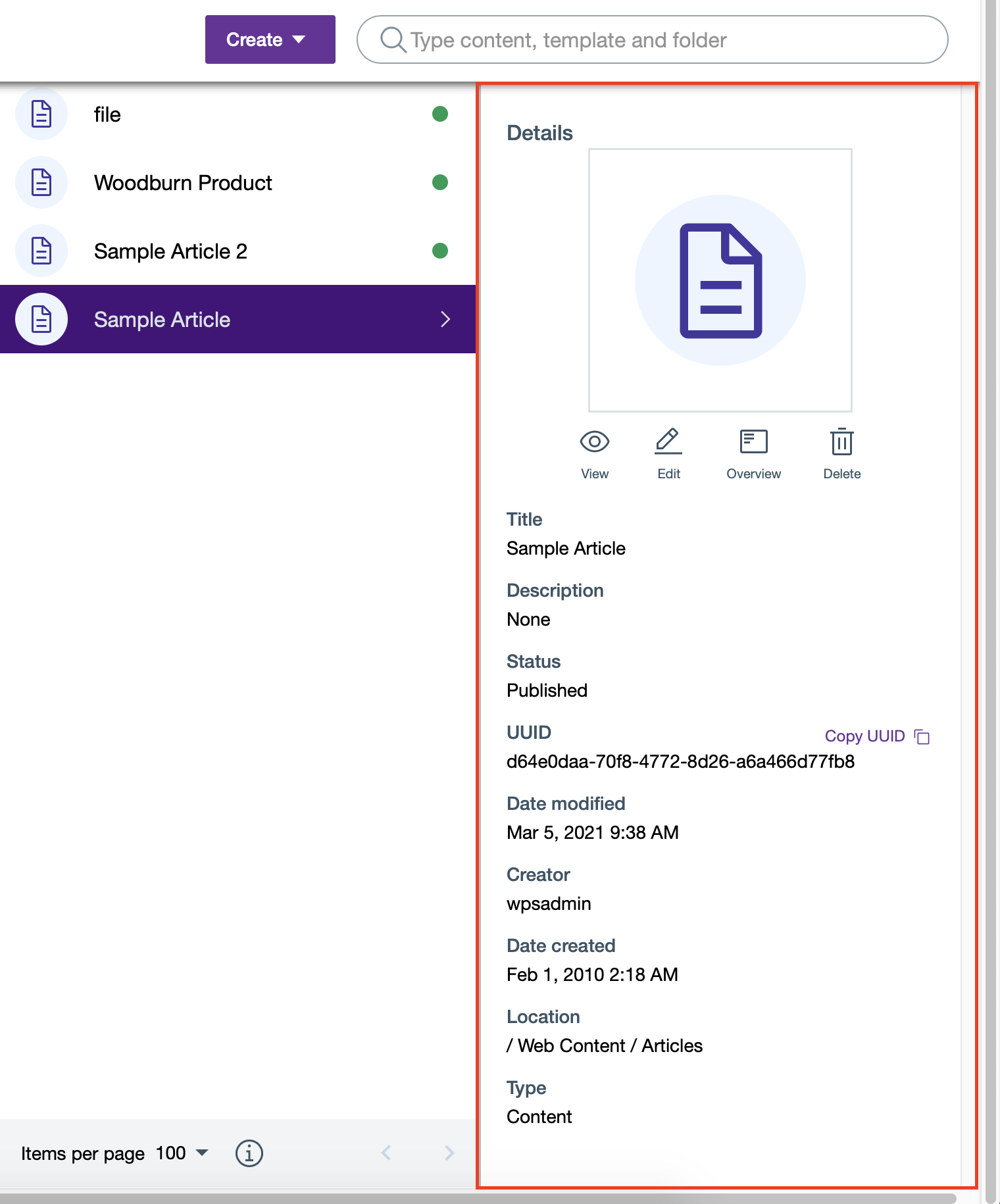 Content metadata column