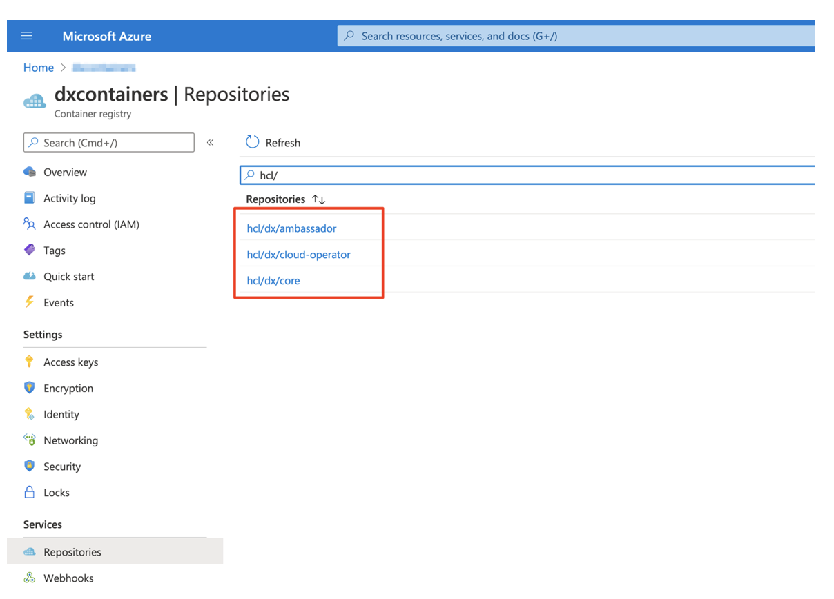 Microsoft Azure AKS Console - DX 9.5 example