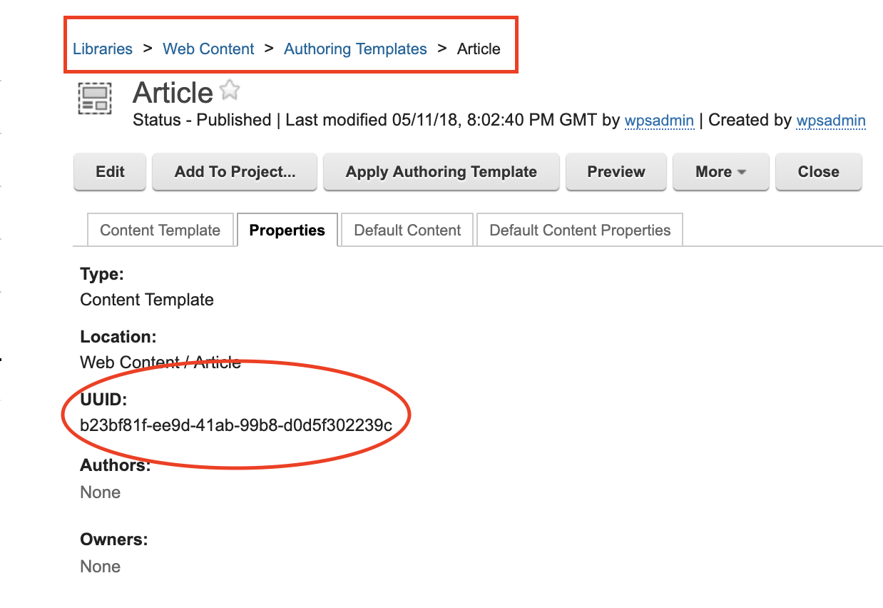 Content Template UUID