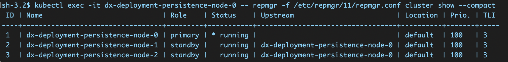 Persistence cluster in a successful deployment
