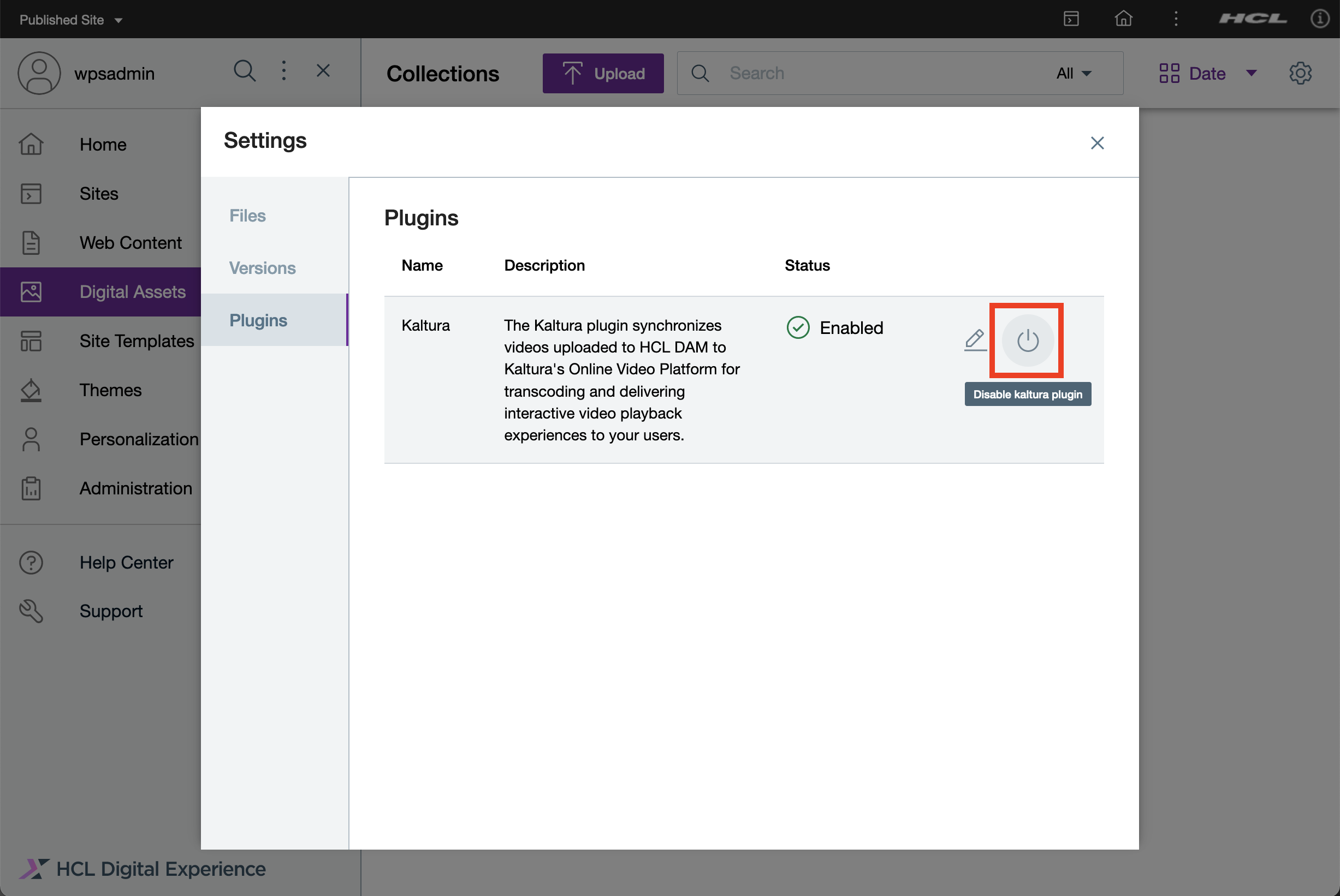 Disable Kaltura plugin