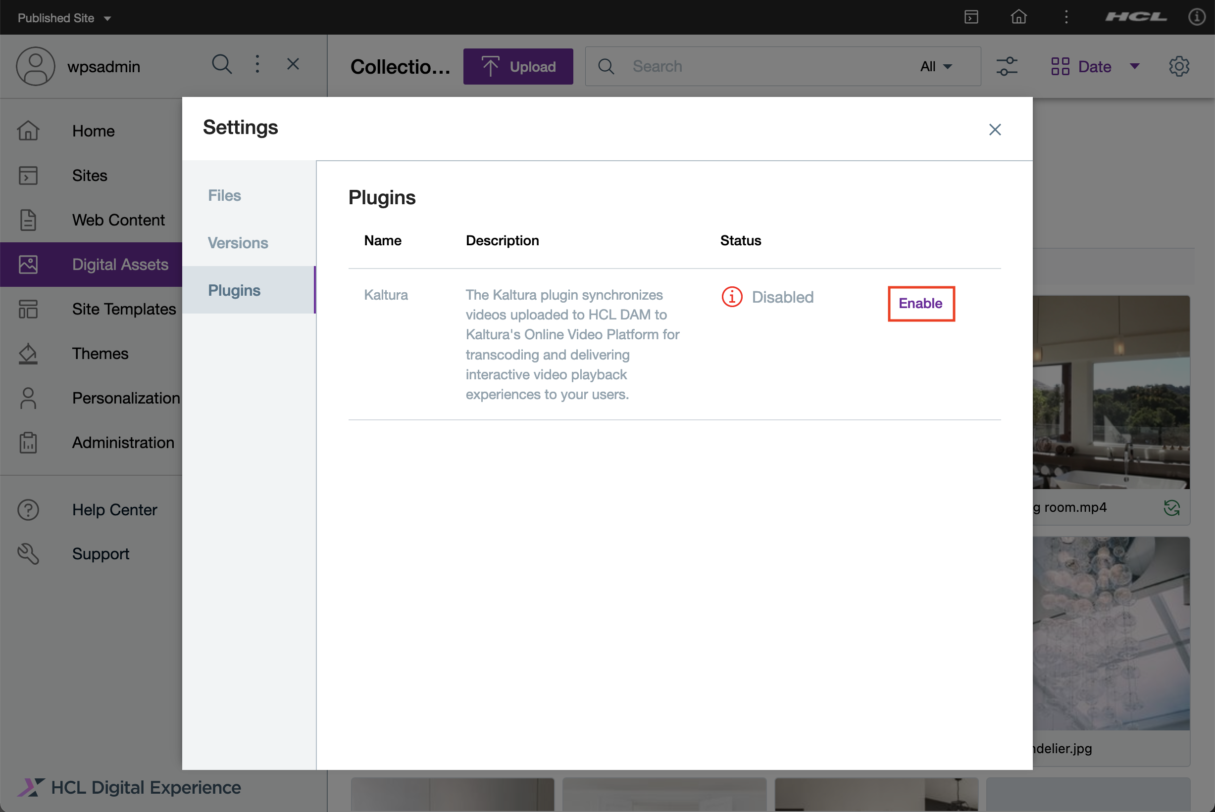 Enable Kaltura plugin