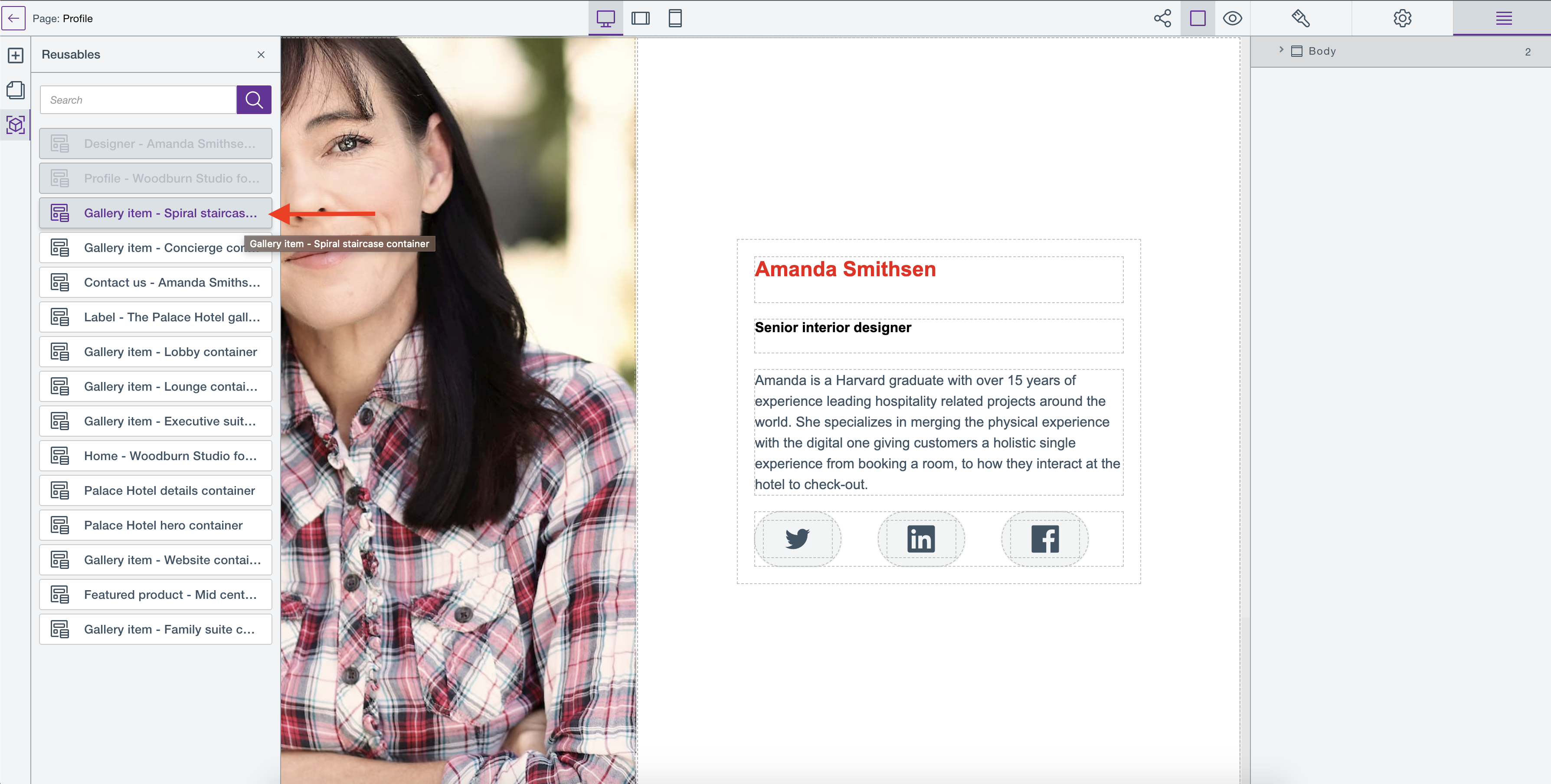 Reusable blocks panel