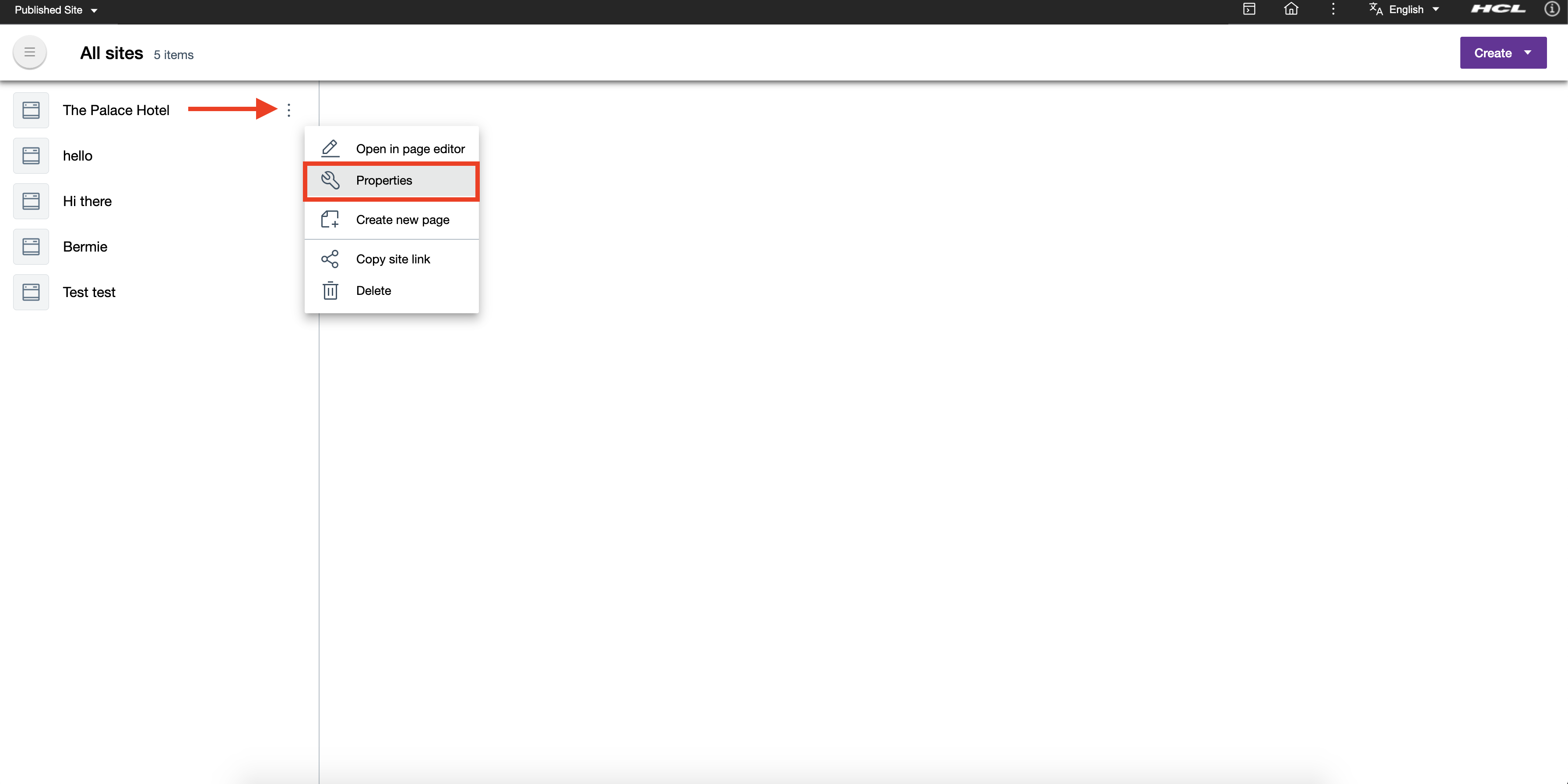 Select Site Properties
