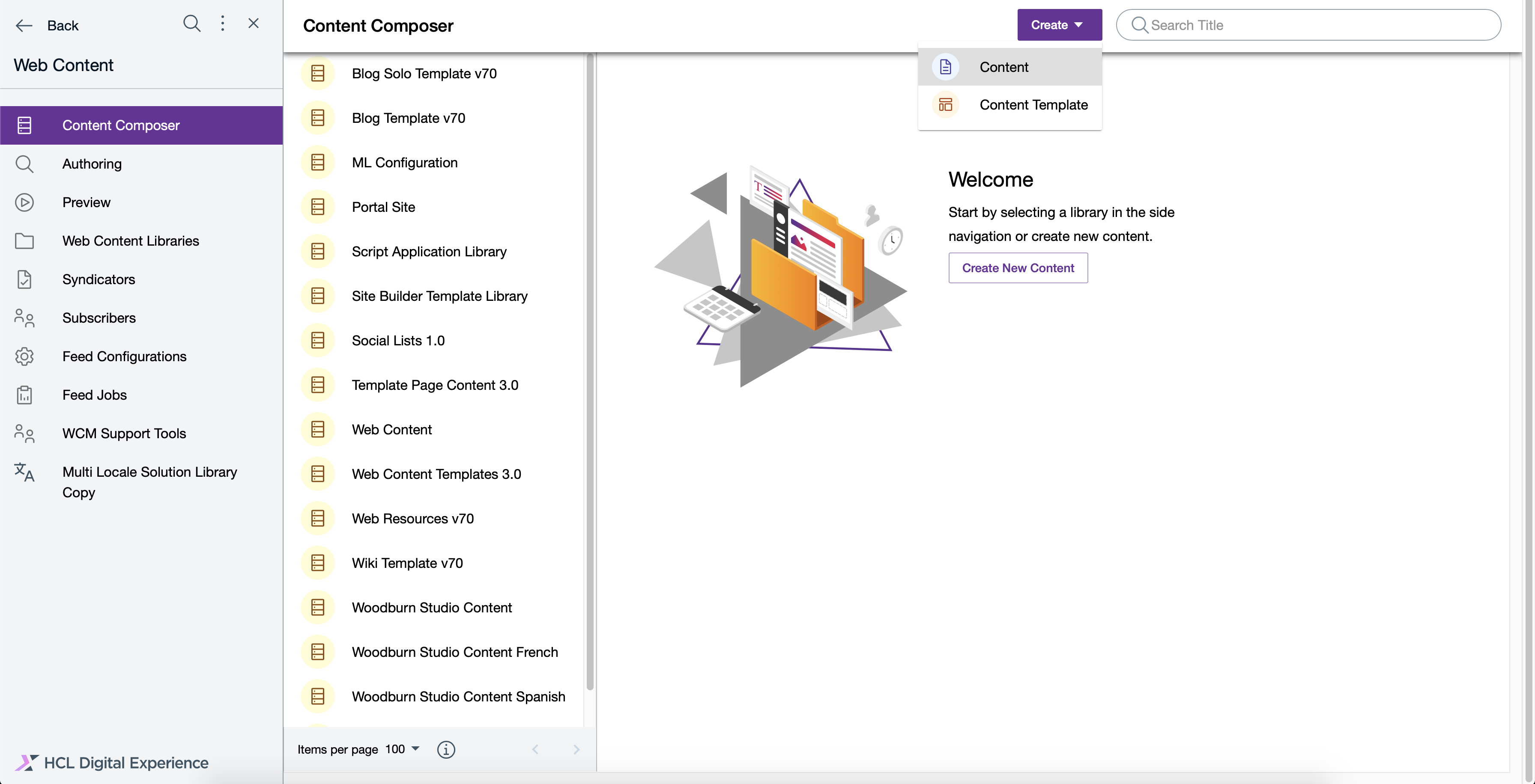 HCL Content Composer Dashboard