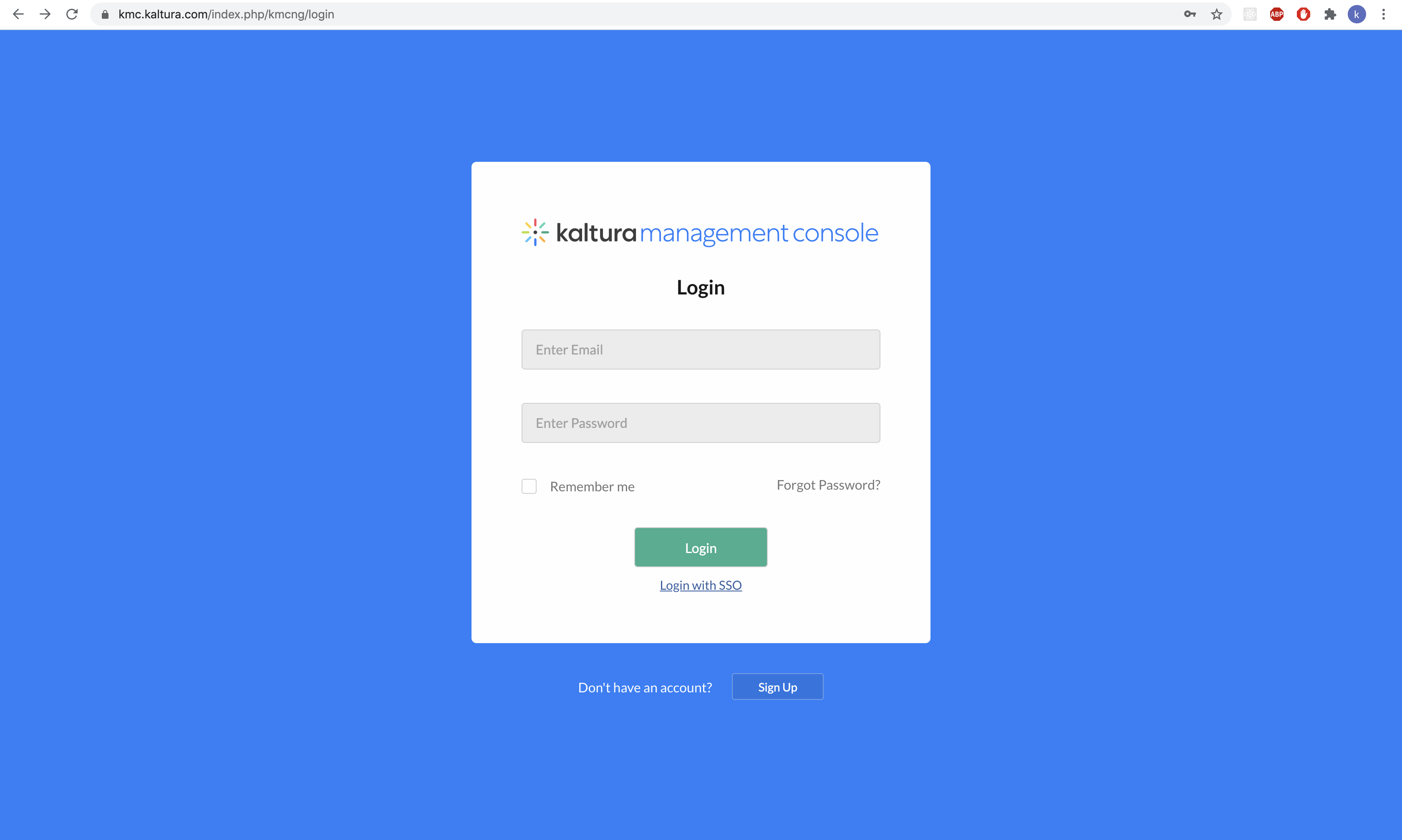 Kaltura Management Console login page