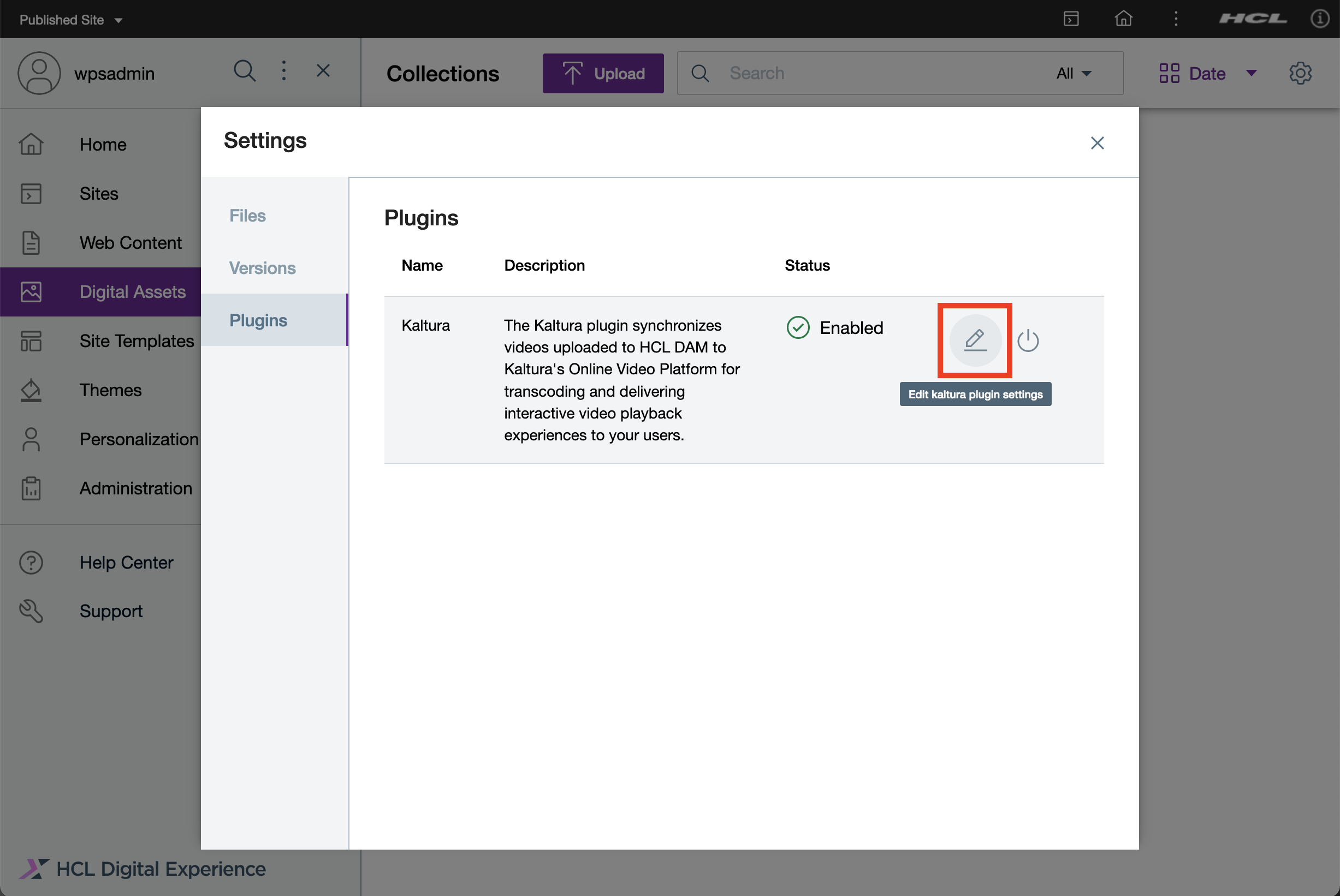 Edit Kaltura plugin settings