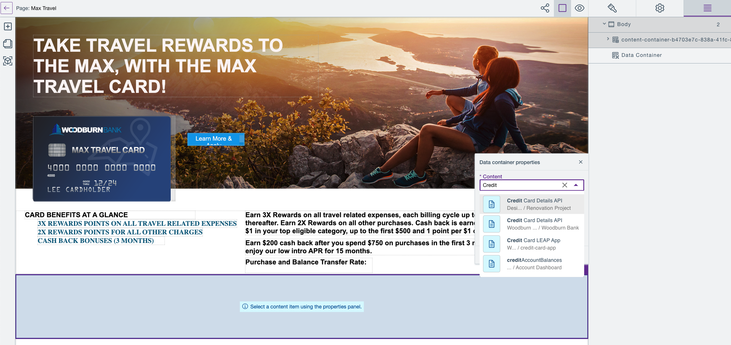 Select API configuration