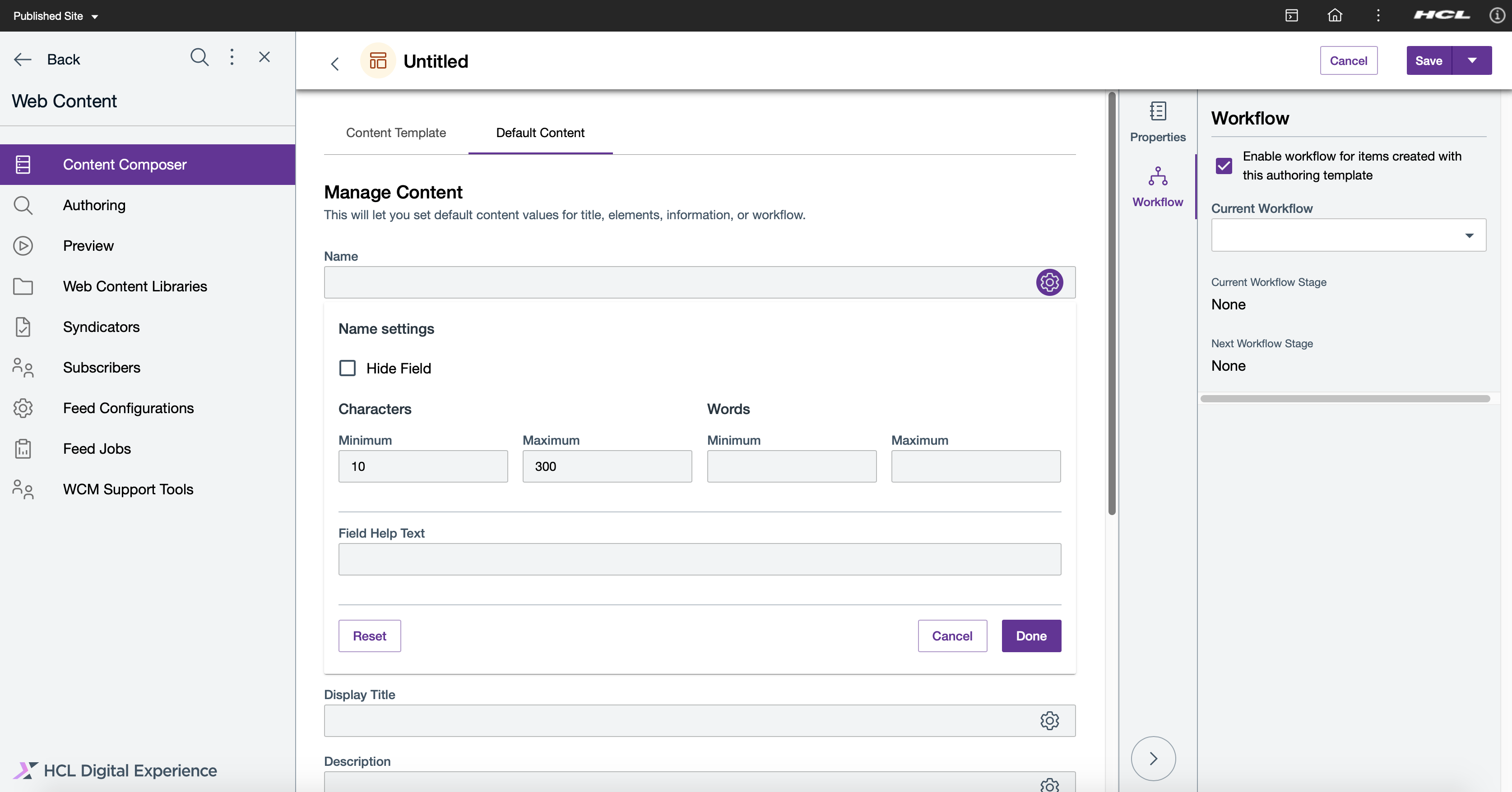 Add Default Content settings to the new Content Template
