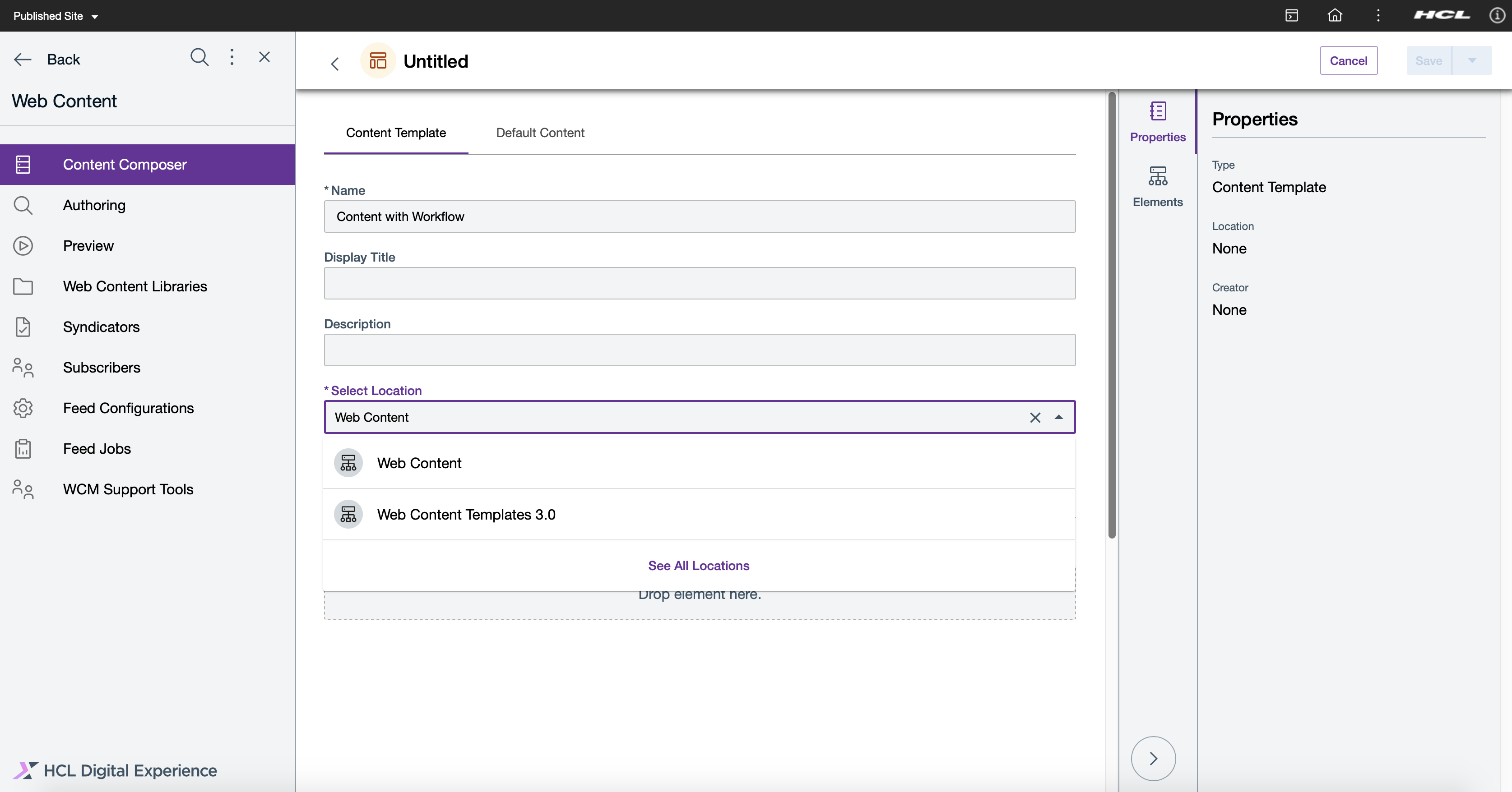 Setting the location of the Content Template