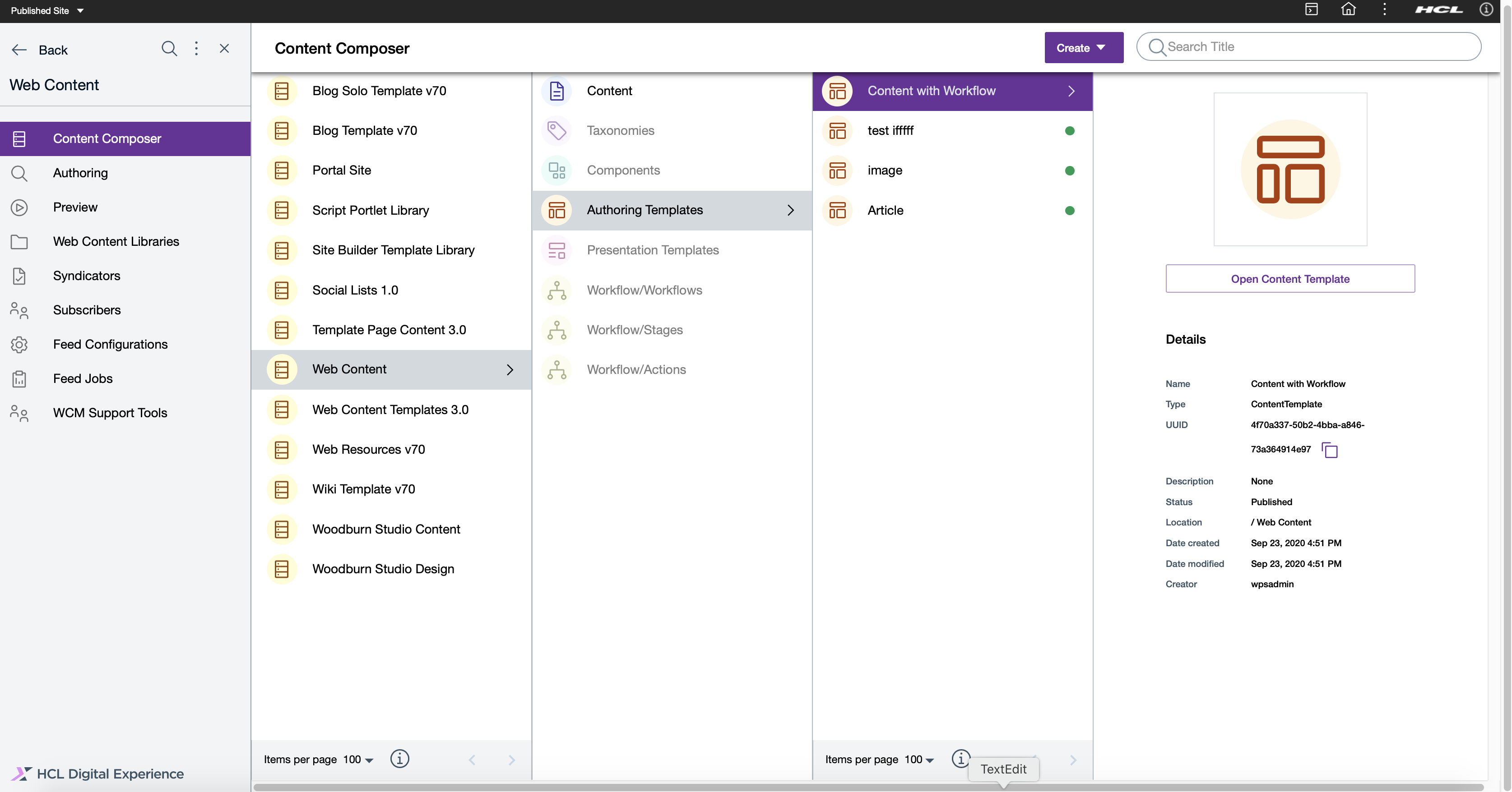 View newly created Content Template in Dashboard