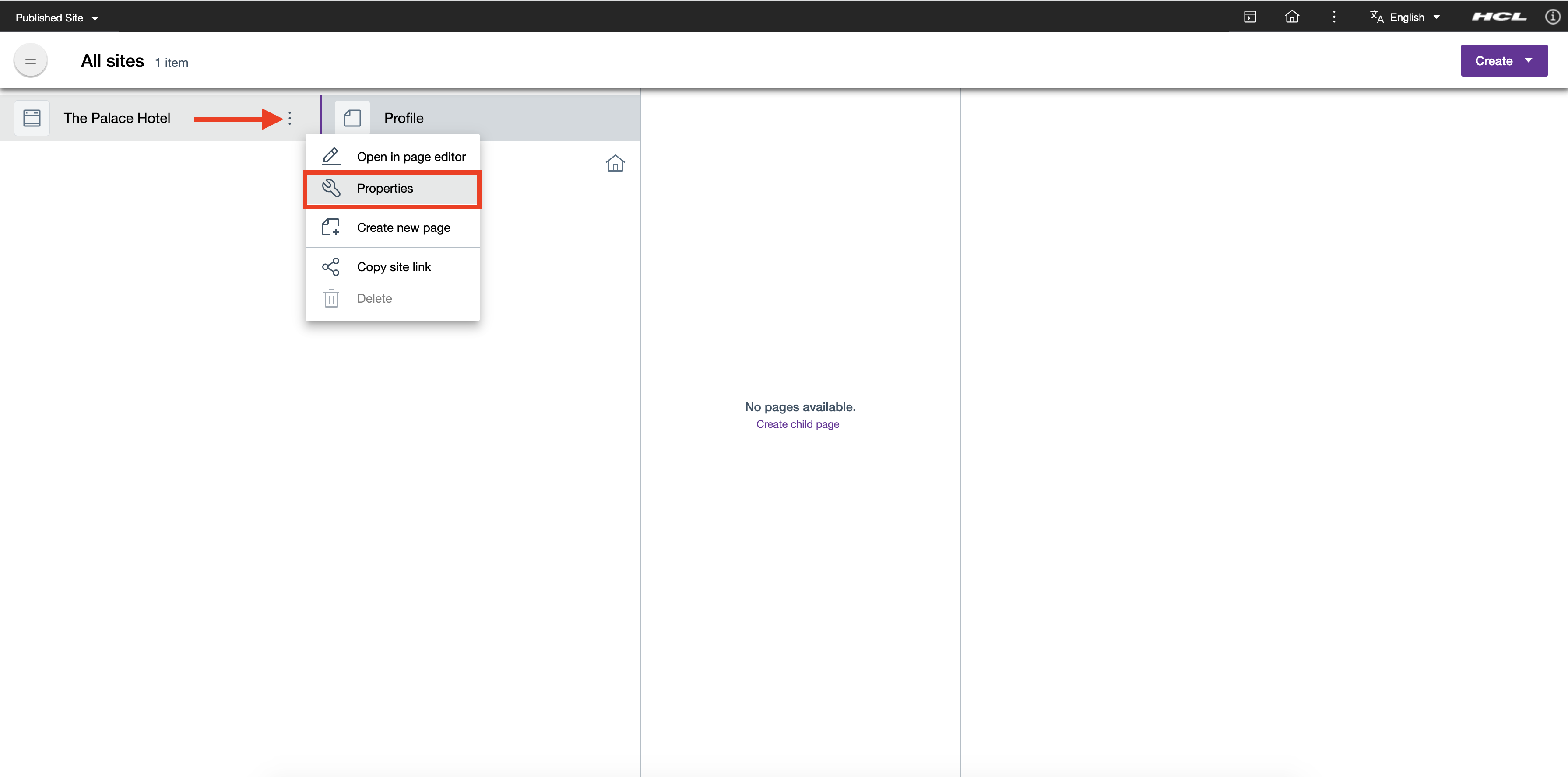 Select Site Properties from Sites overview