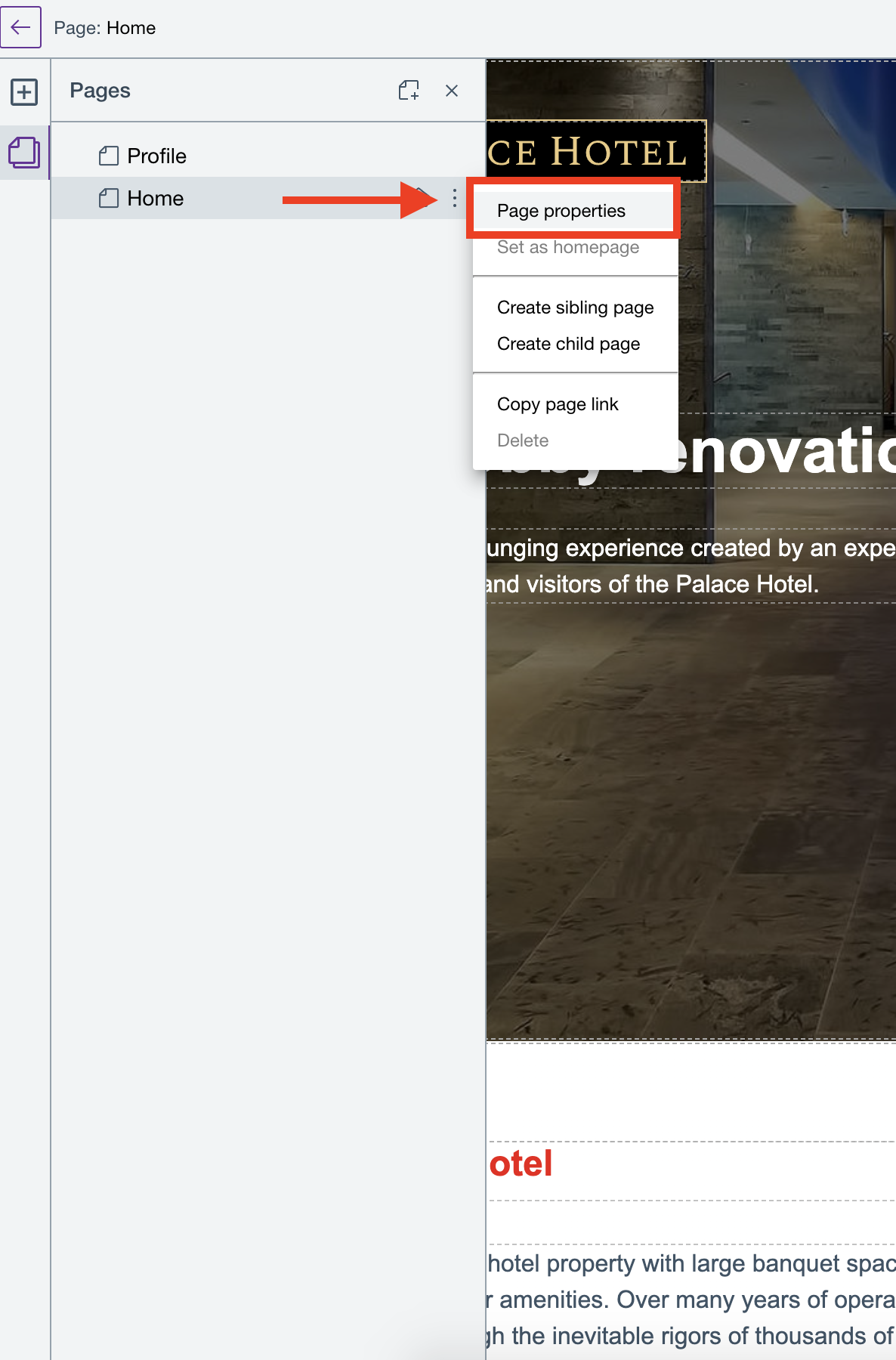 Click Page properties Update page information in Page editor