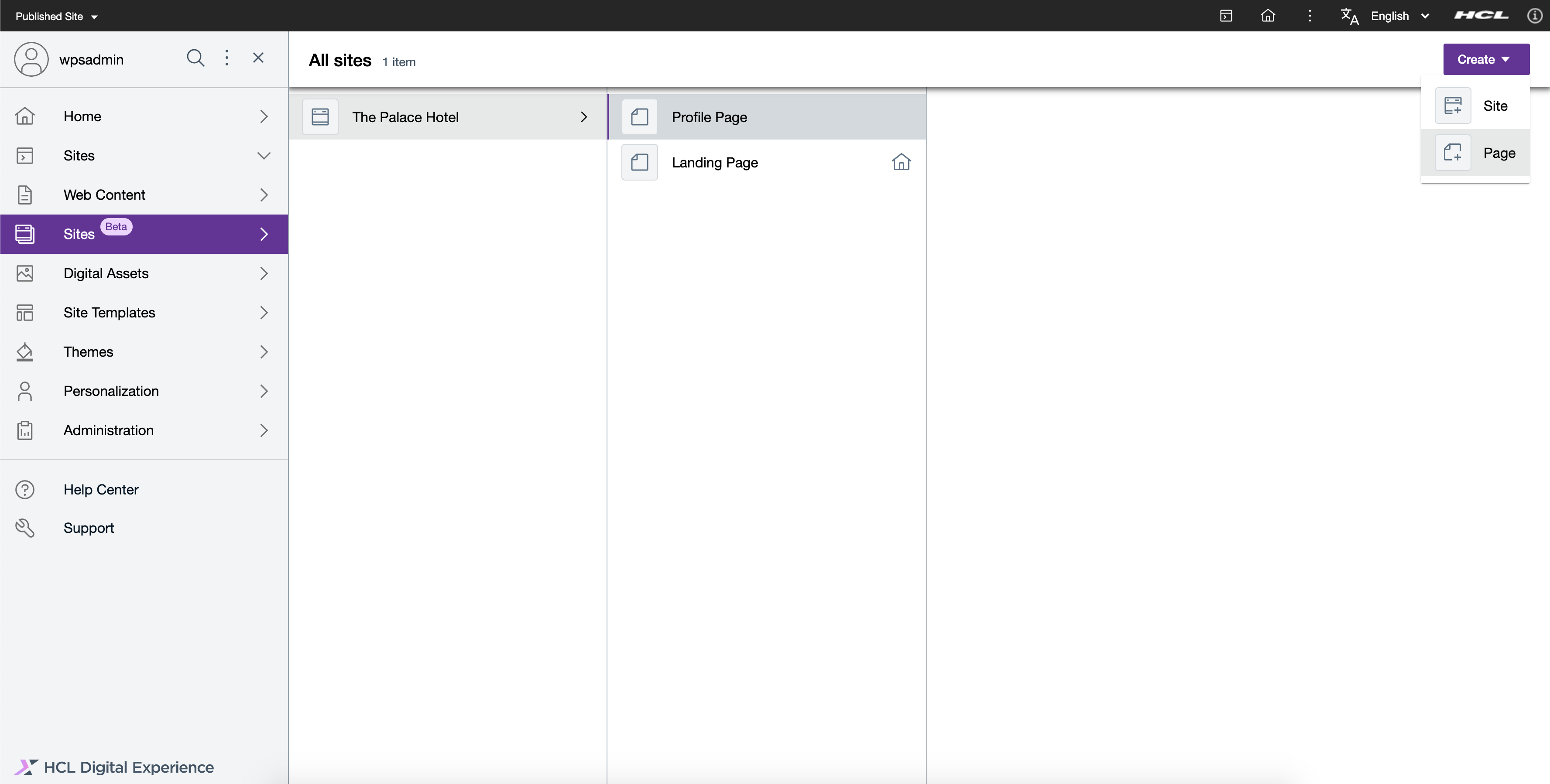 Navigate to target location and create a new site page