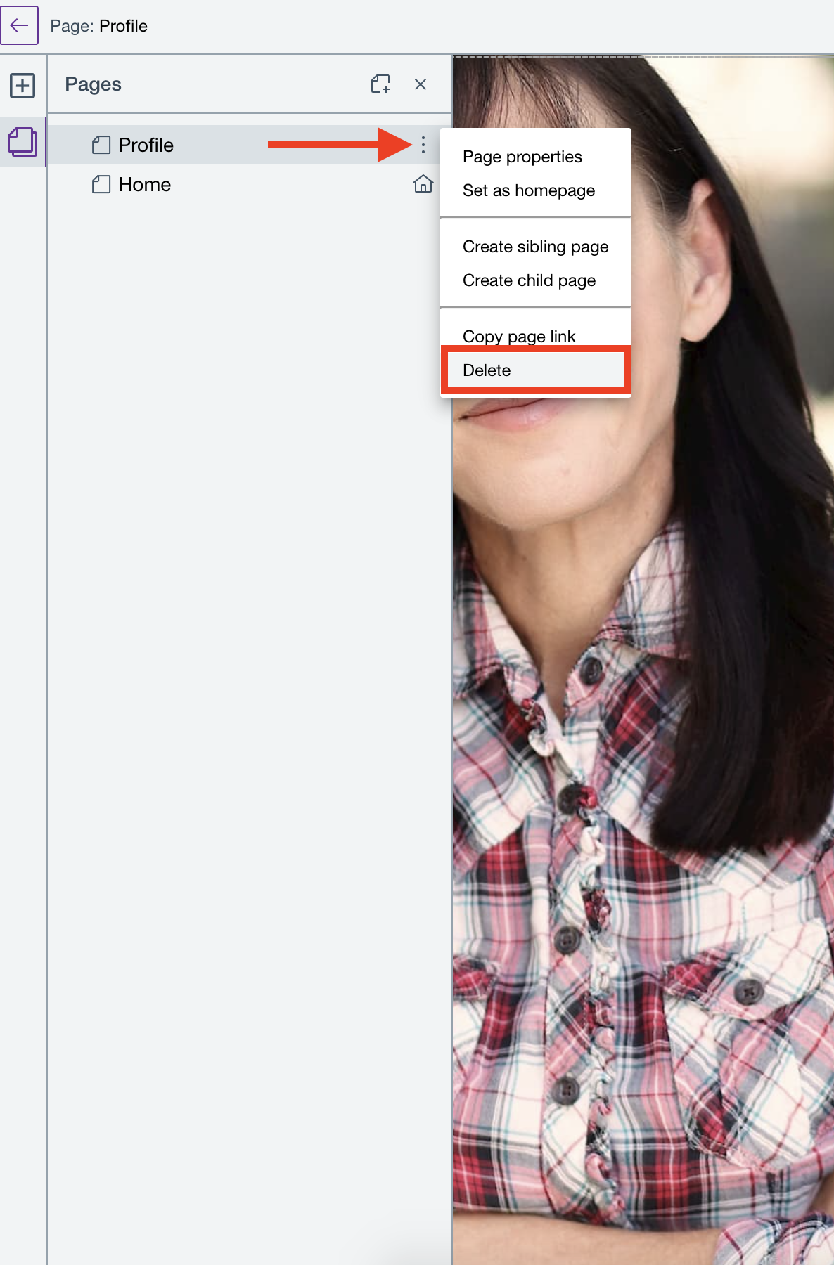 Delete page in Page editor