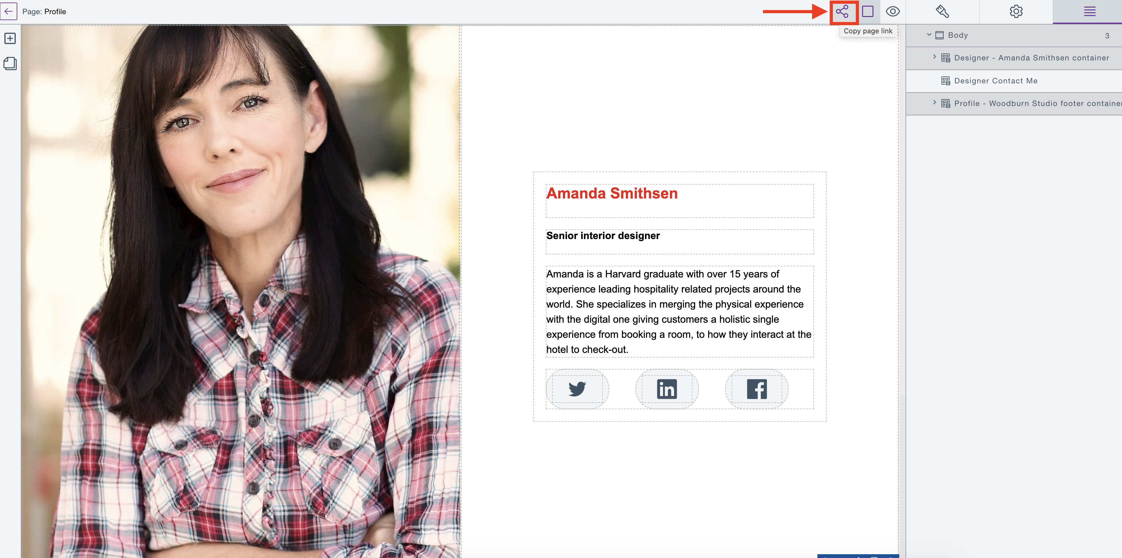 Copy page link from the Page editor