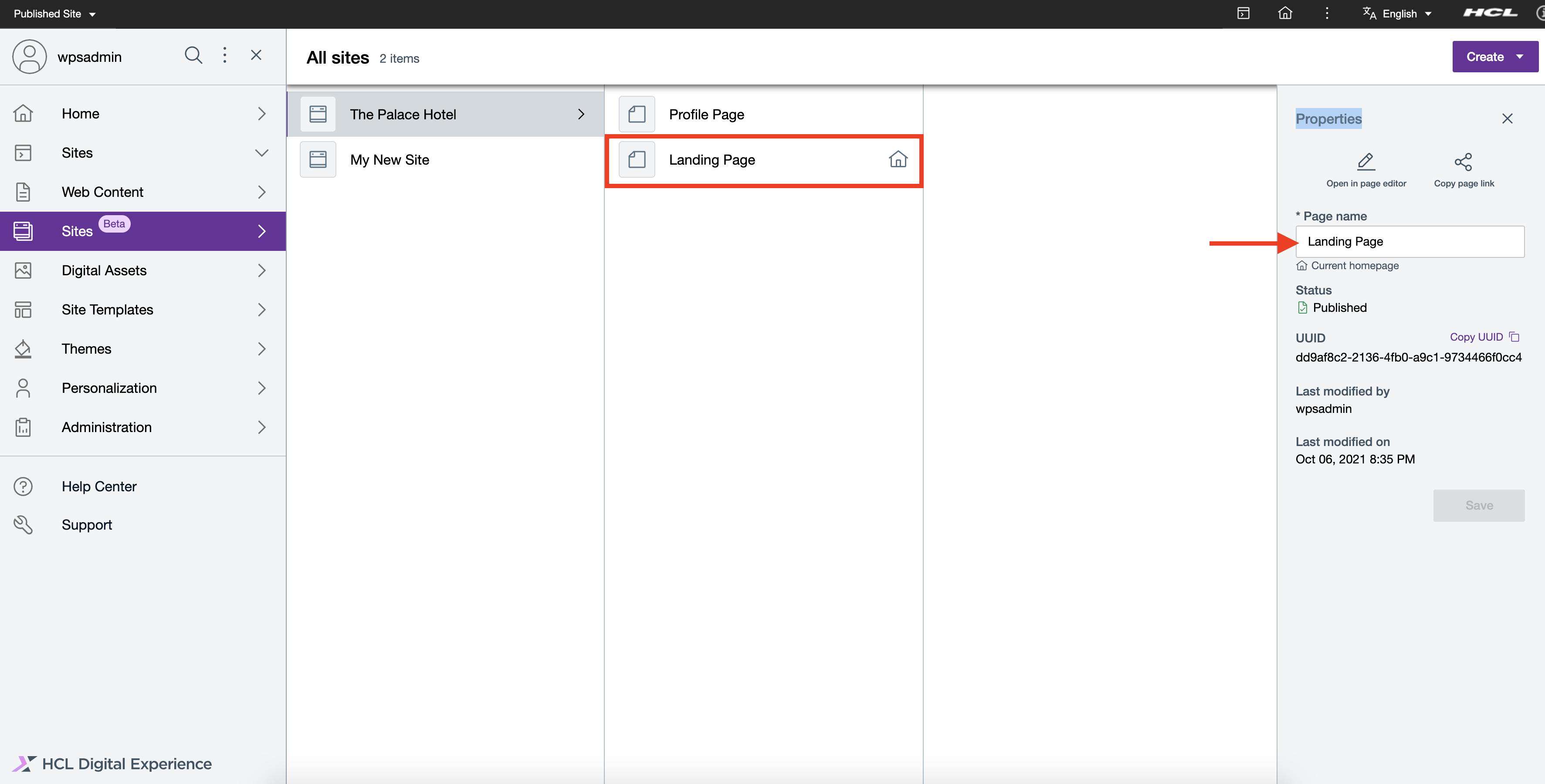 Edit page information