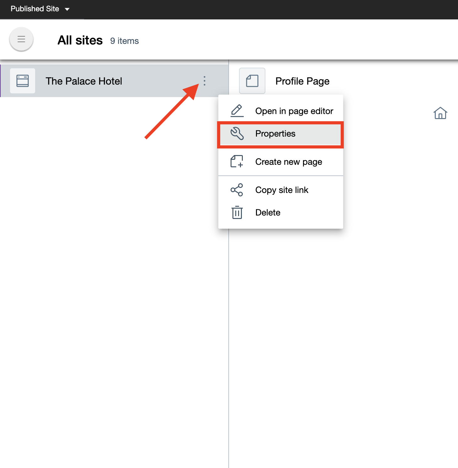 Click Properties menu