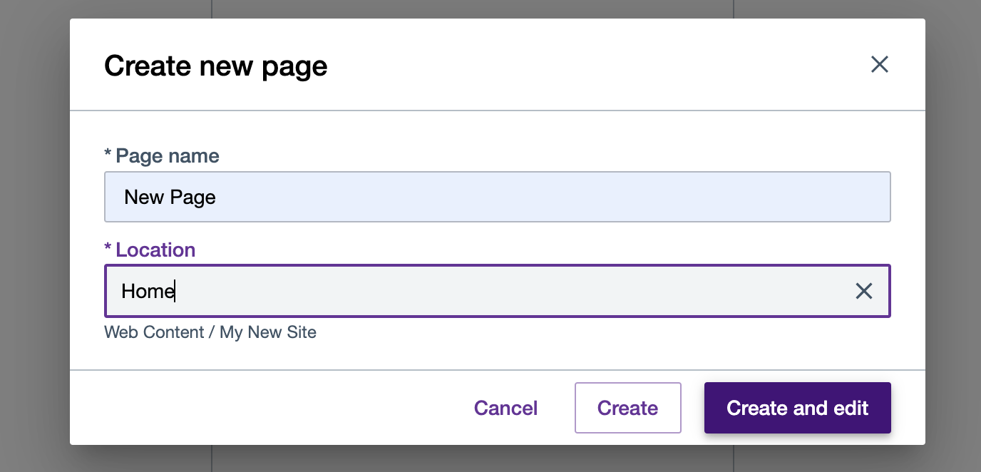 Create a new page in selected location