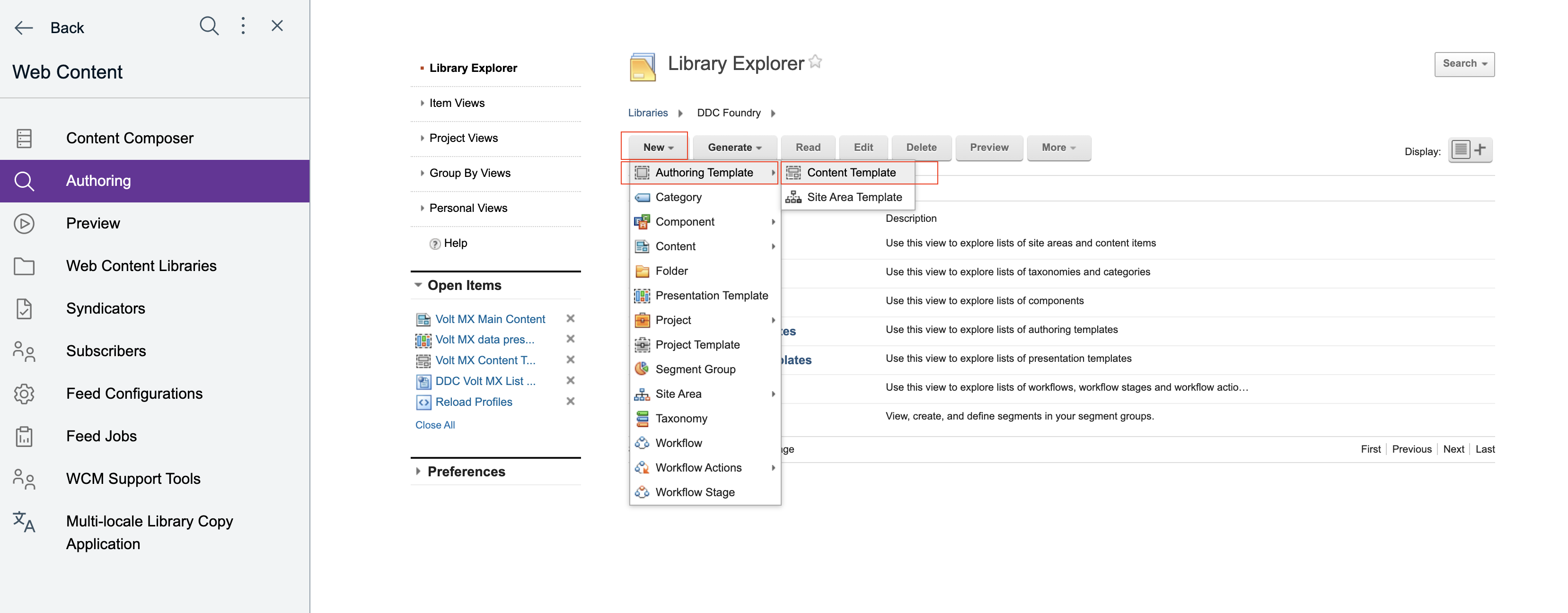 Add Content Template.