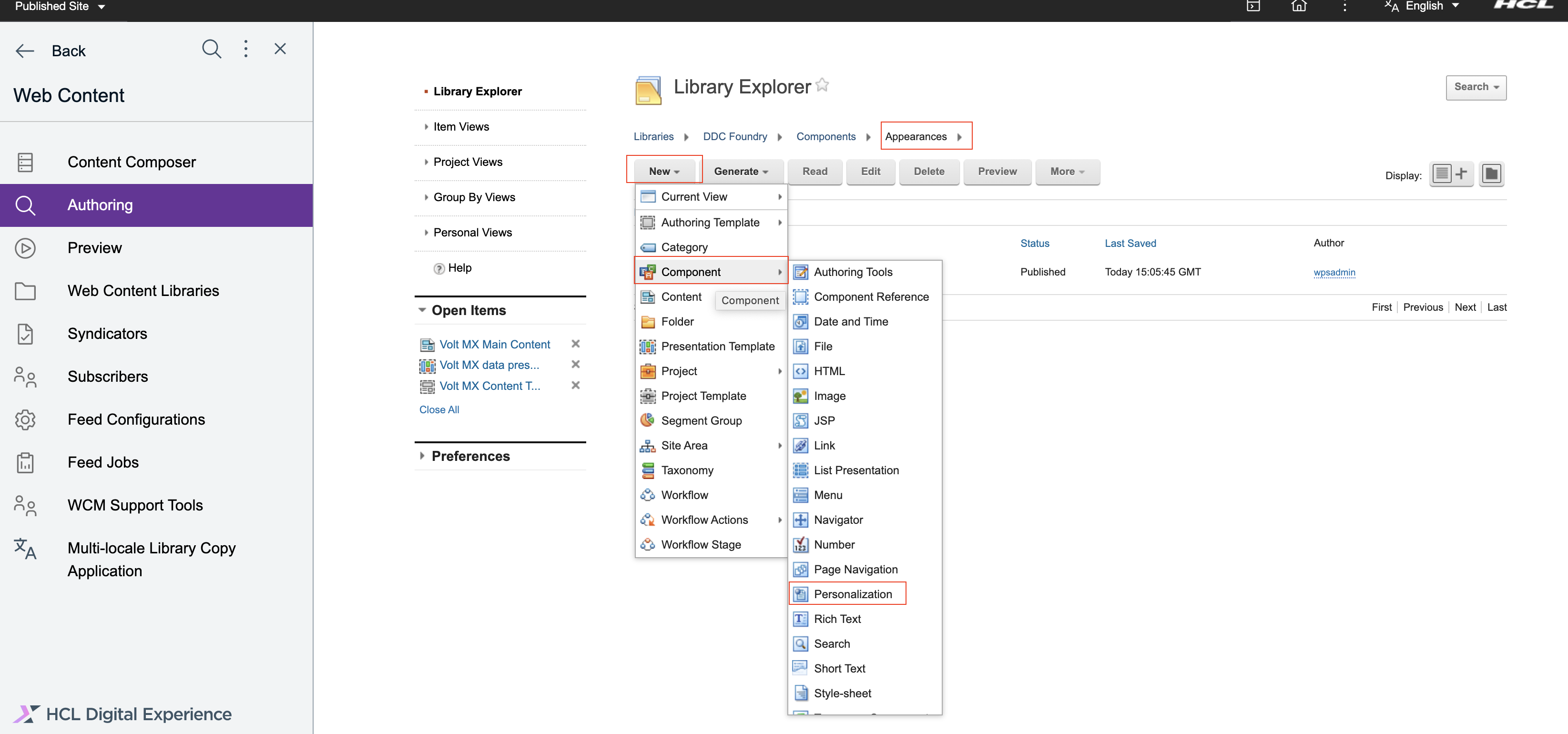 WCM Personalization Component