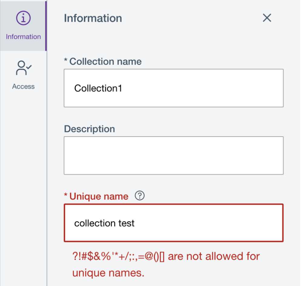 Collection edit panel