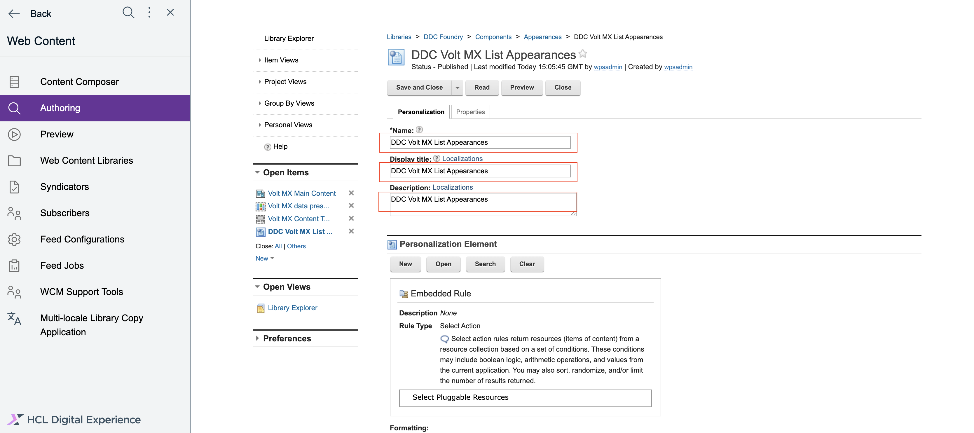 WCM Personalization Title
