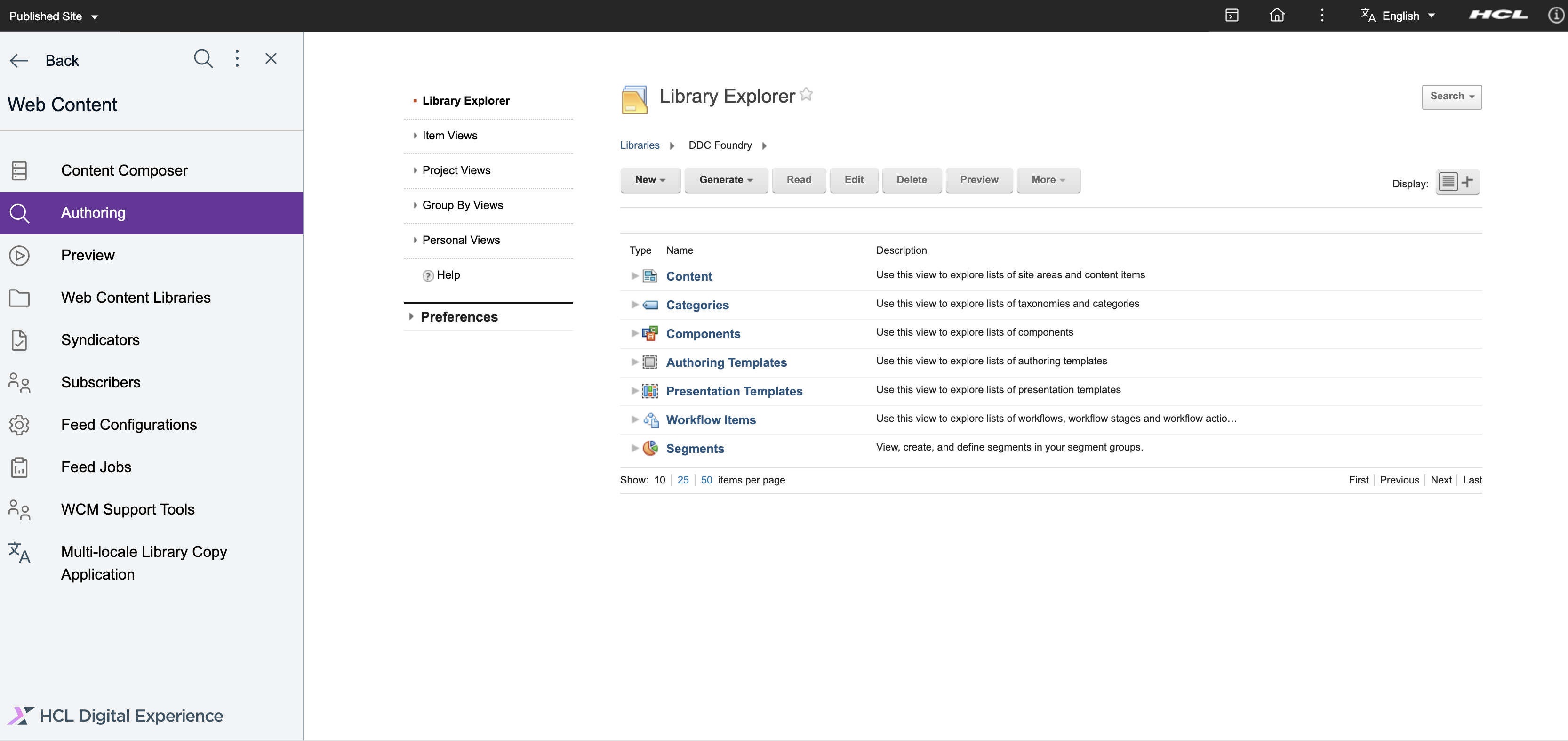 WCM Library default components