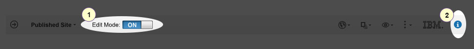 Capture d'écran de la barre d'actions mettant en évidence le mode Edition et le mode Informations. Les deux modes sont activés.