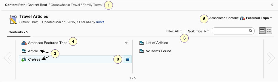 Capture d'écran de l'explorateur de contenu