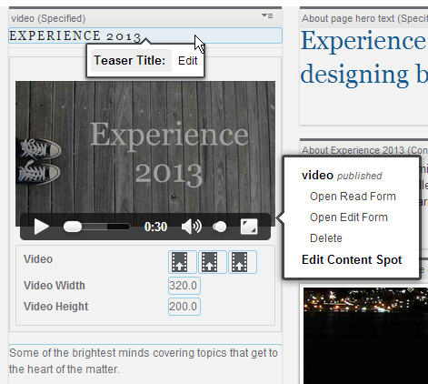 Une image du portlet Annonce vidéo en mode Edition.