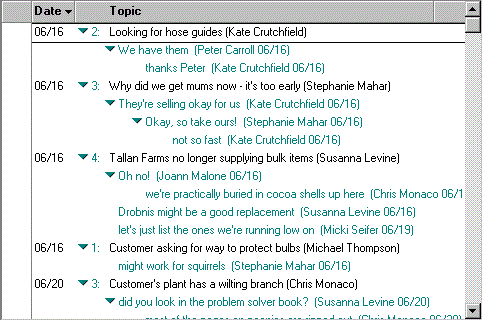 Indened response documents in a view