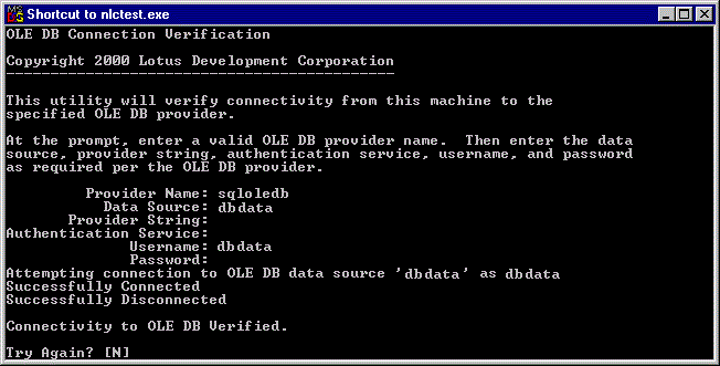 OLE DB connectivity test bmp