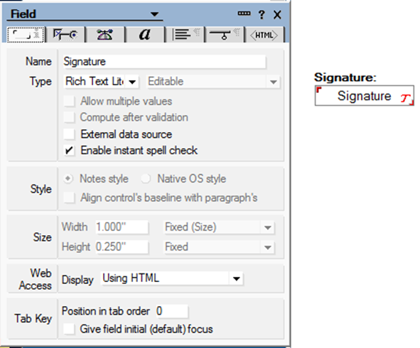 Creating a Rich Text Field with Signature limit type