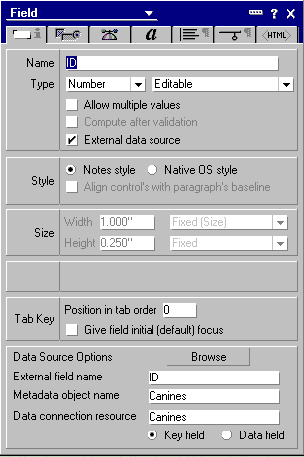 Field properties for DCR example