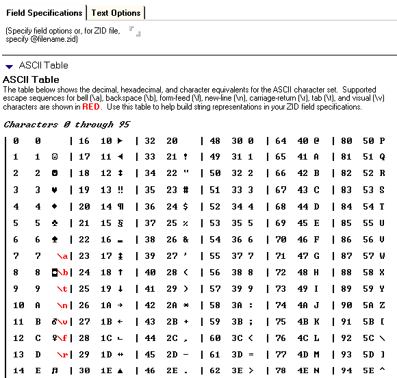 Text Connector connection document field specification options bmp