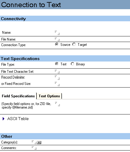 Text Connector connection document bmp