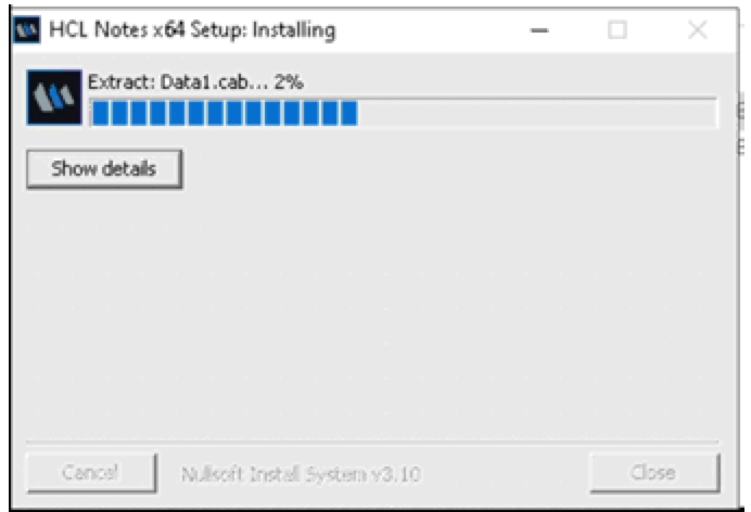 Updated screen showing progress bar for extraction
